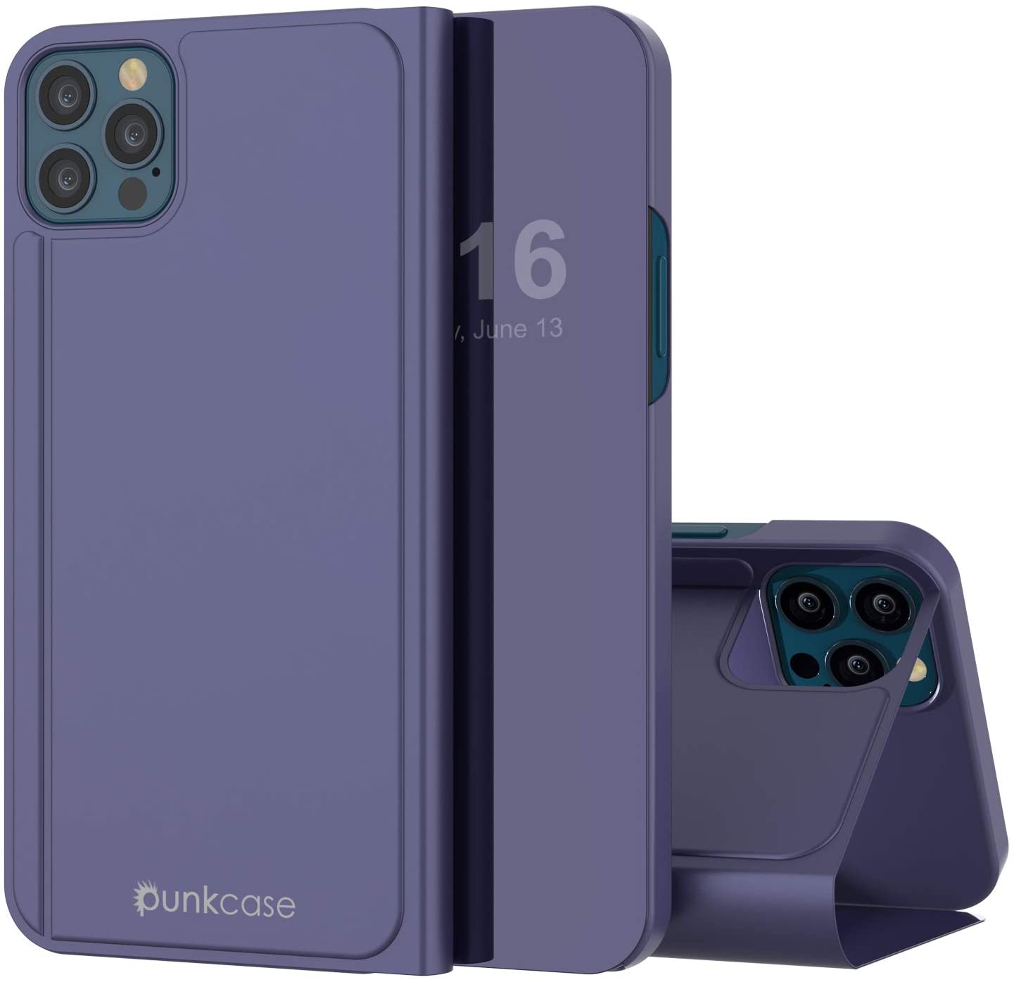 Punkcase iPhone 12 Pro Max Reflector Case Protective Flip Cover [Purple]