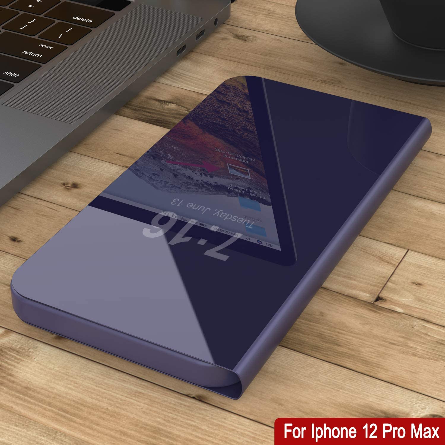 Punkcase iPhone 12 Pro Max Reflector Case Protective Flip Cover [Purple]