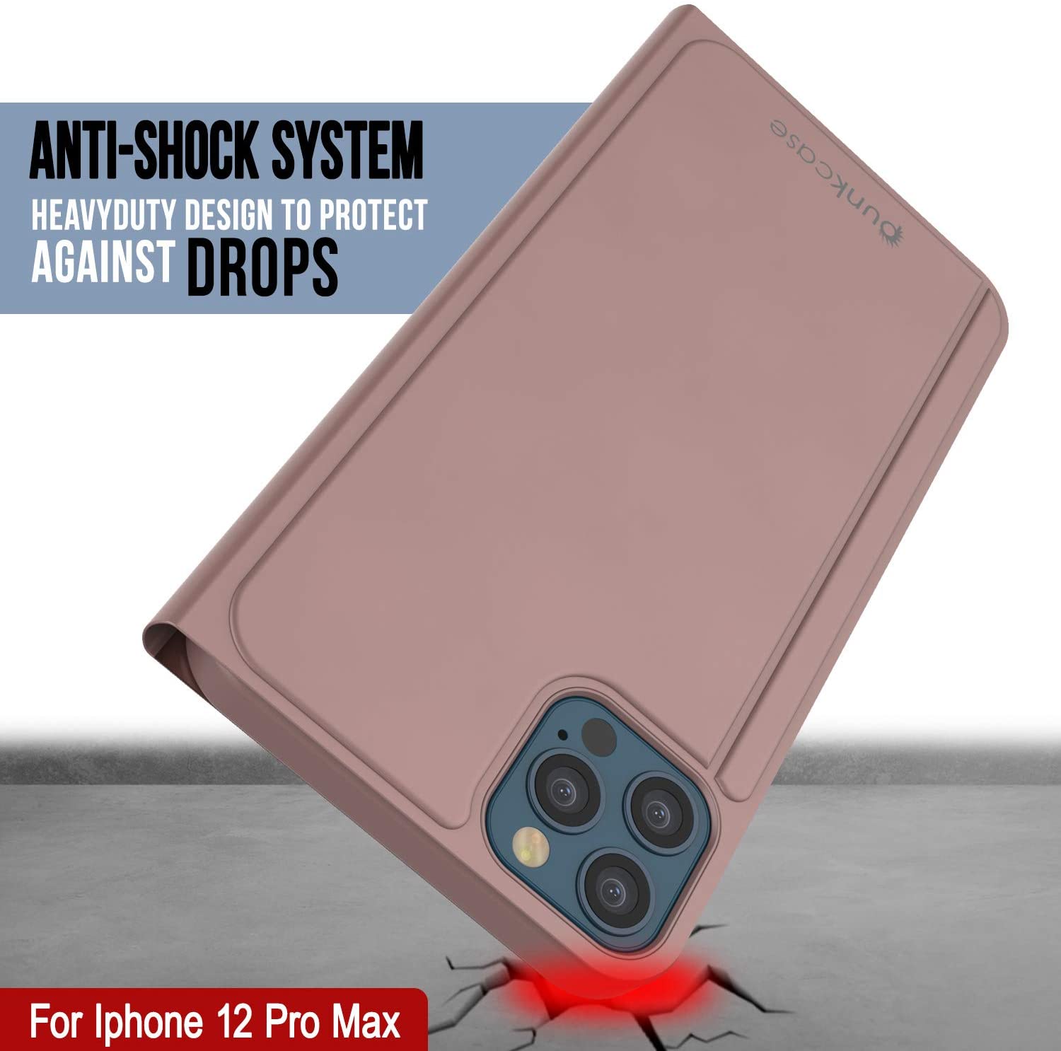 Punkcase iPhone 12 Pro Max Reflector Case Protective Flip Cover [Rose]