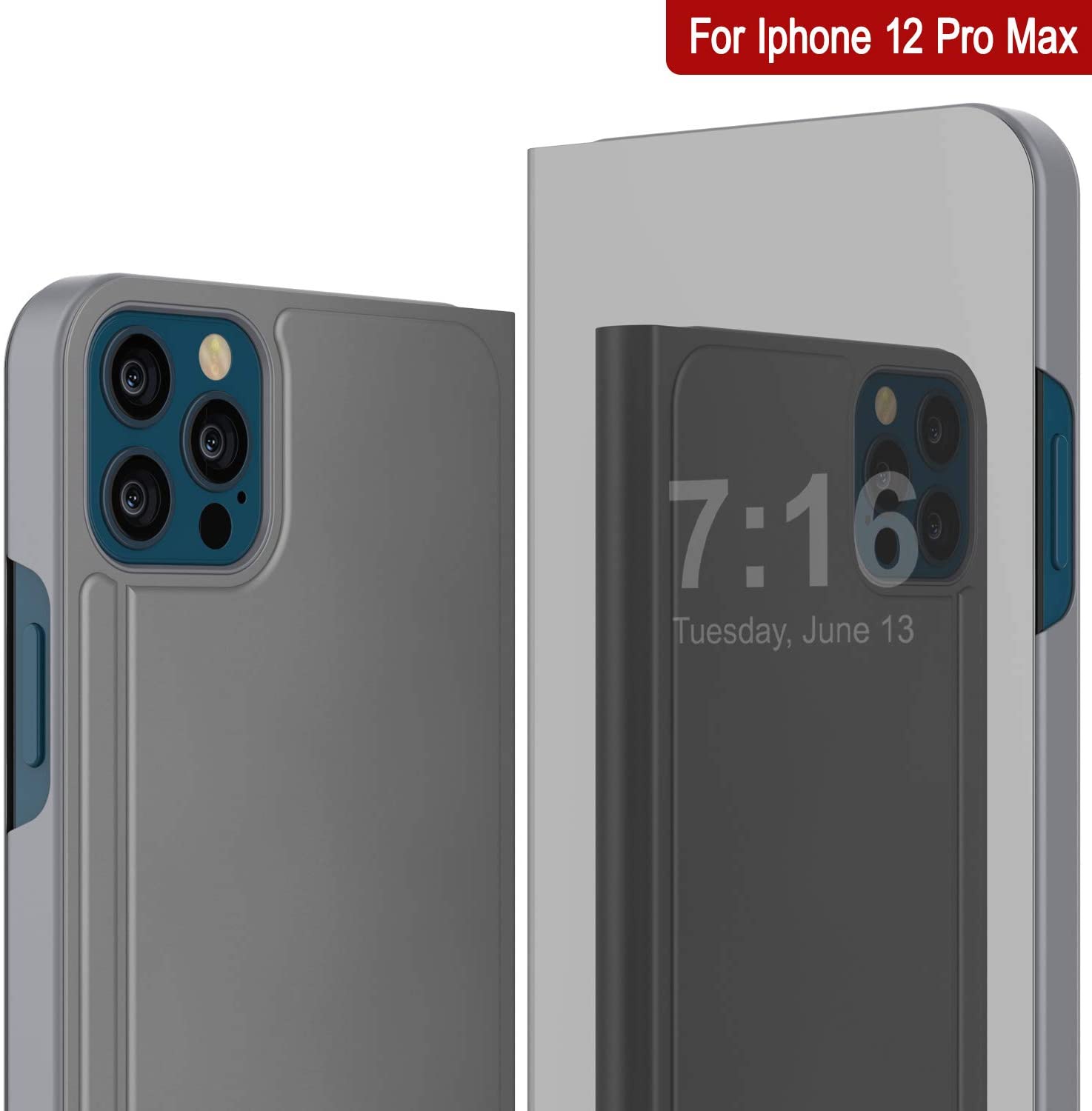 Punkcase iPhone 12 Pro Max Reflector Case Protective Flip Cover [Silver]