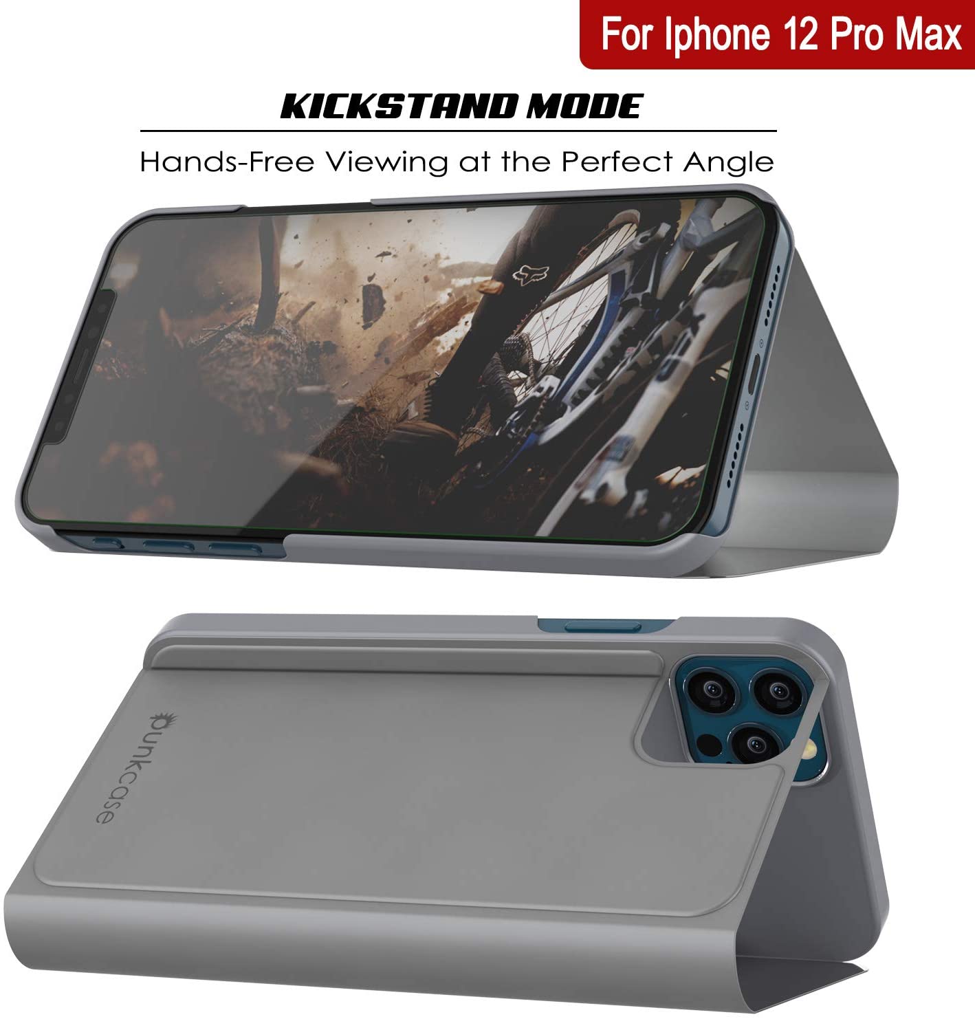 Punkcase iPhone 12 Pro Max Reflector Case Protective Flip Cover [Silver]