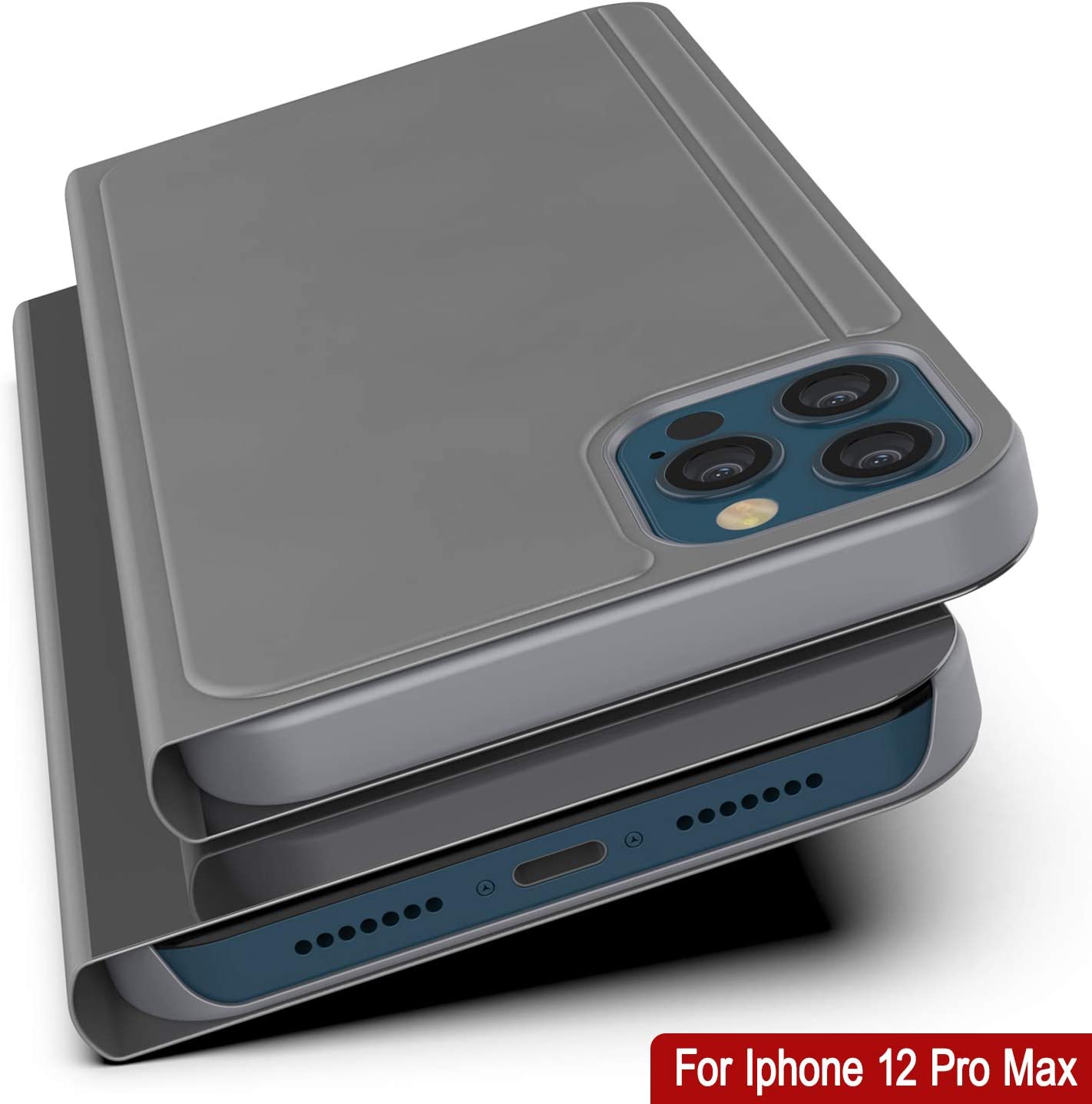 Punkcase iPhone 12 Pro Max Reflector Case Protective Flip Cover [Silver]