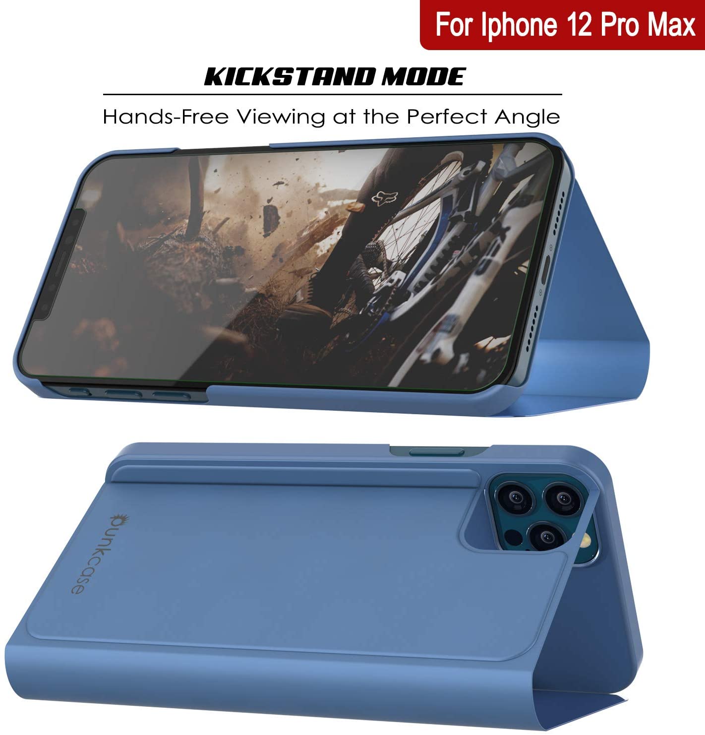 Punkcase iPhone 12 Pro Max Reflector Case Protective Flip Cover [Blue]