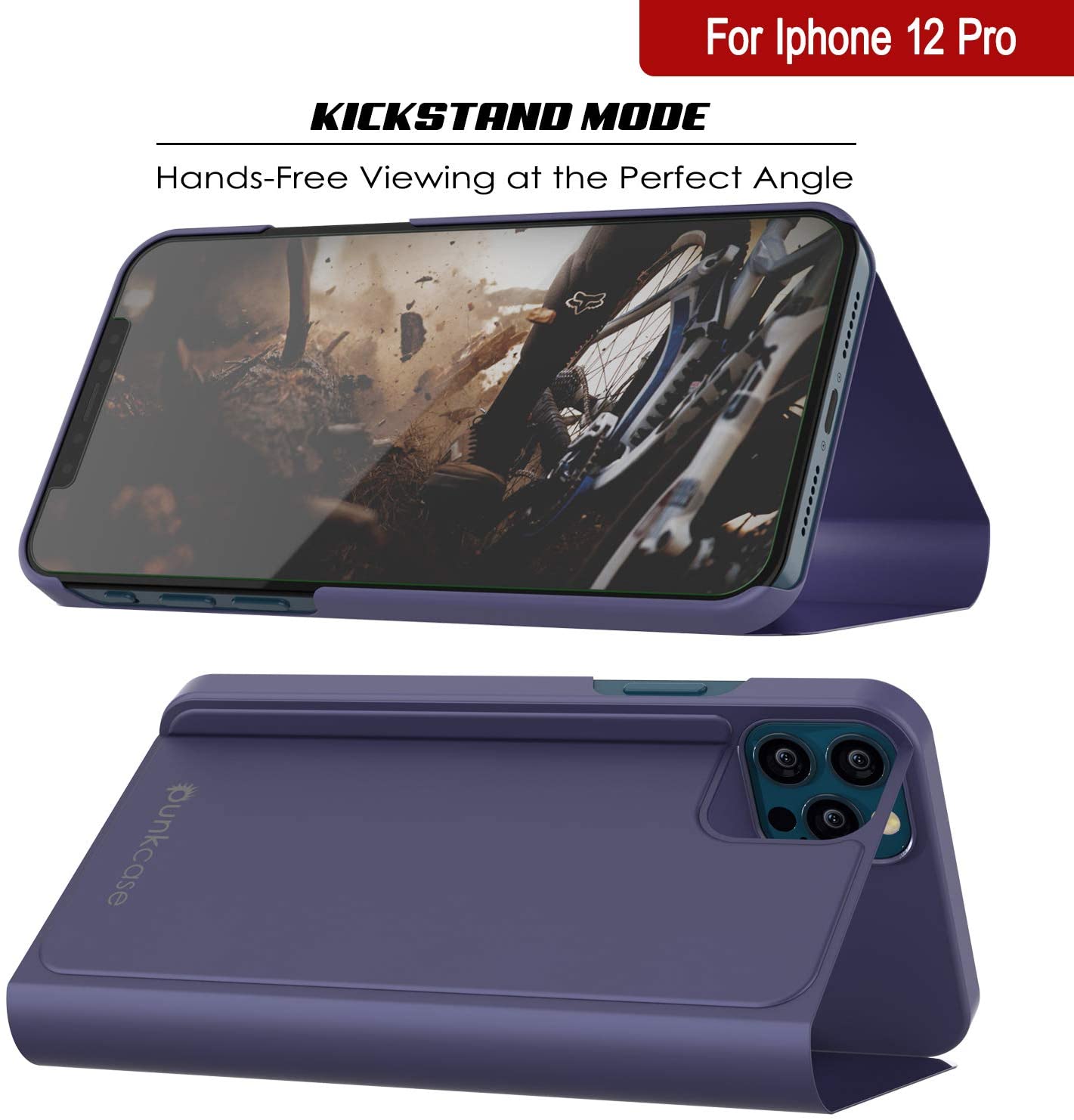 Punkcase iPhone 12 Pro Reflector Case Protective Flip Cover [Purple]