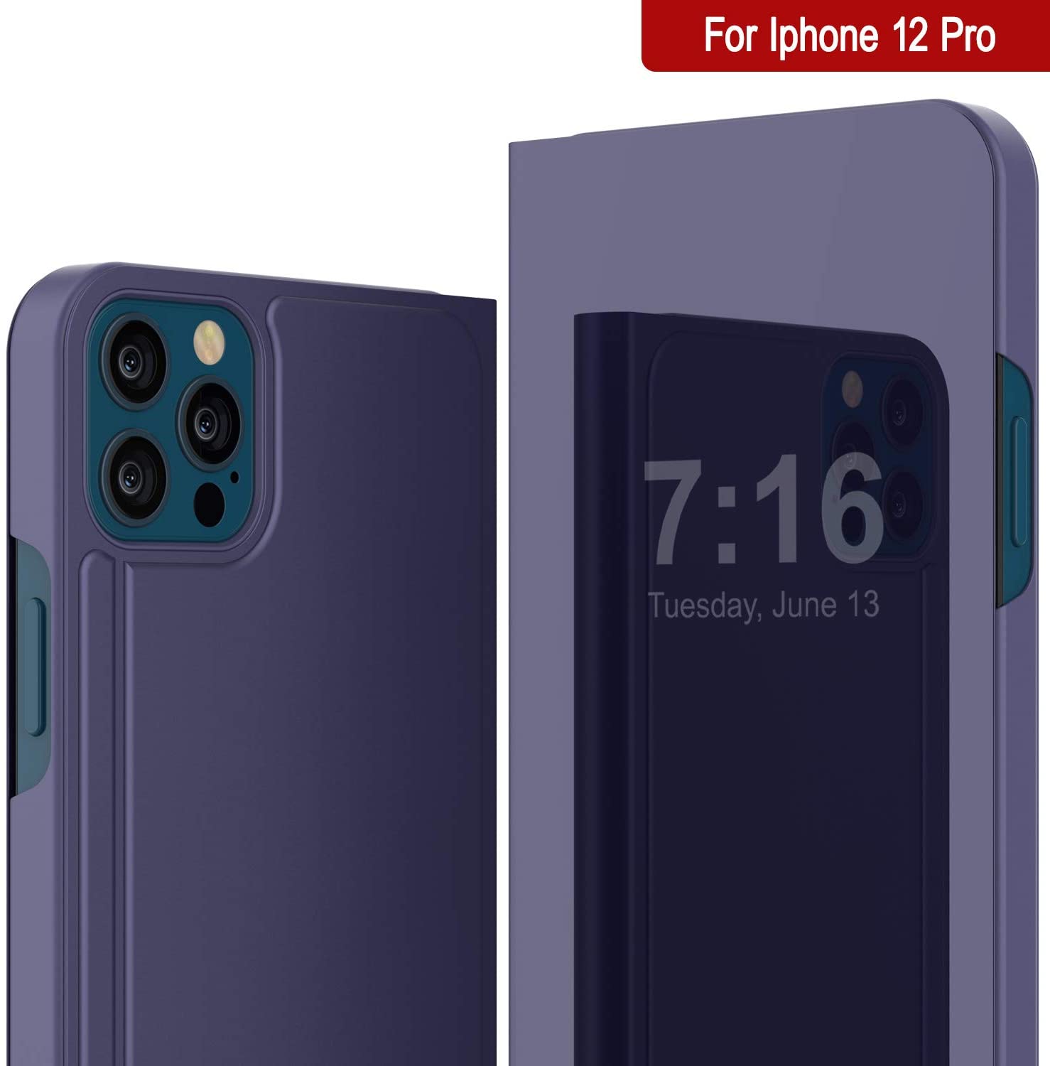 Punkcase iPhone 12 Pro Reflector Case Protective Flip Cover [Purple]