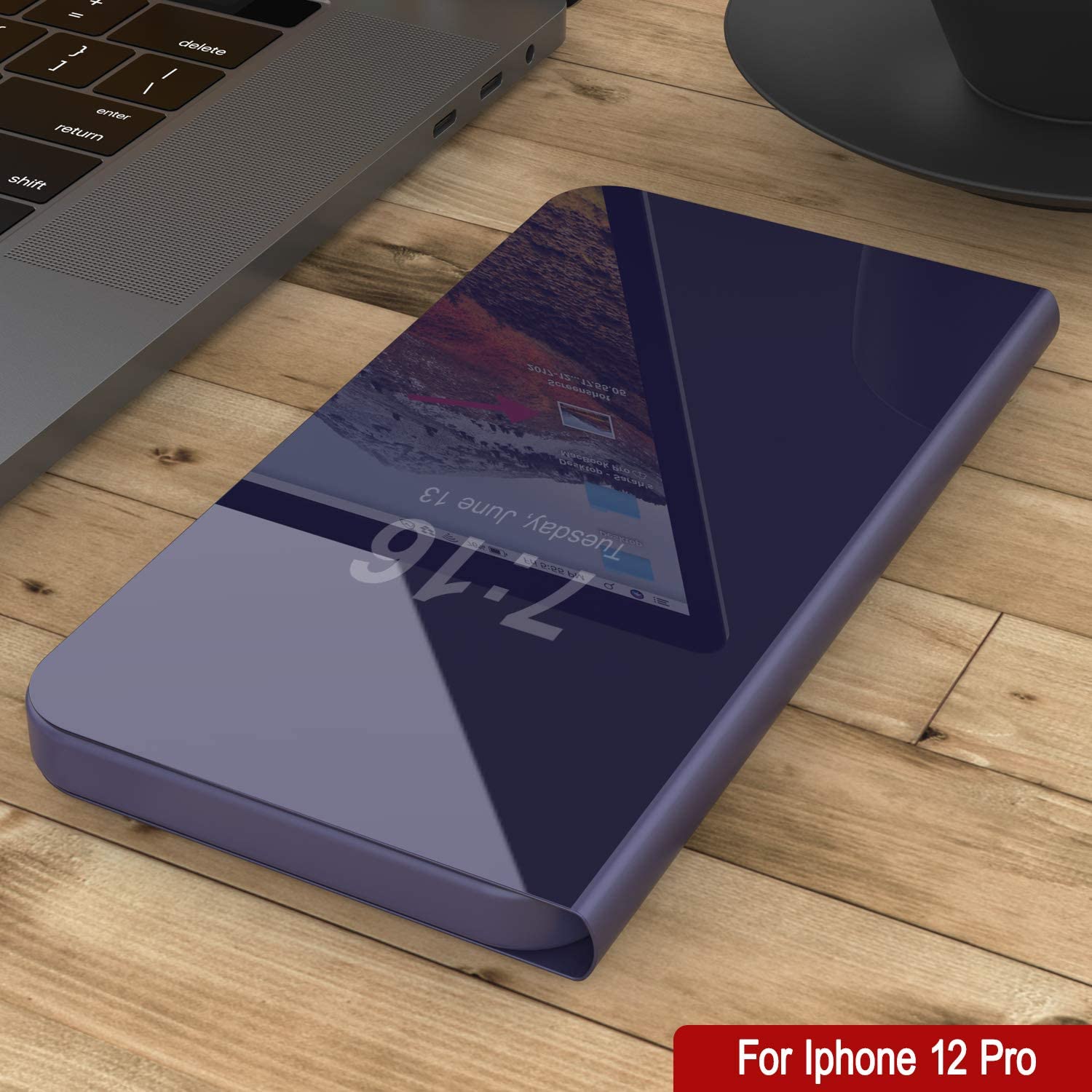 Punkcase iPhone 12 Pro Reflector Case Protective Flip Cover [Purple]