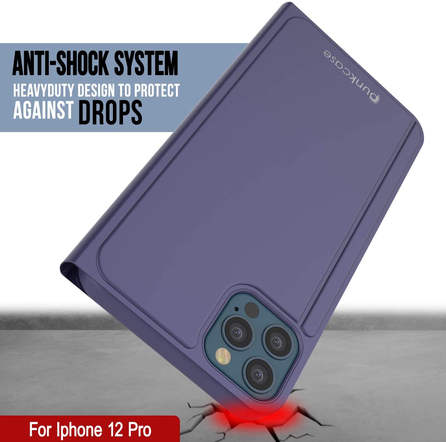 Punkcase iPhone 12 Pro Reflector Case Protective Flip Cover [Purple]