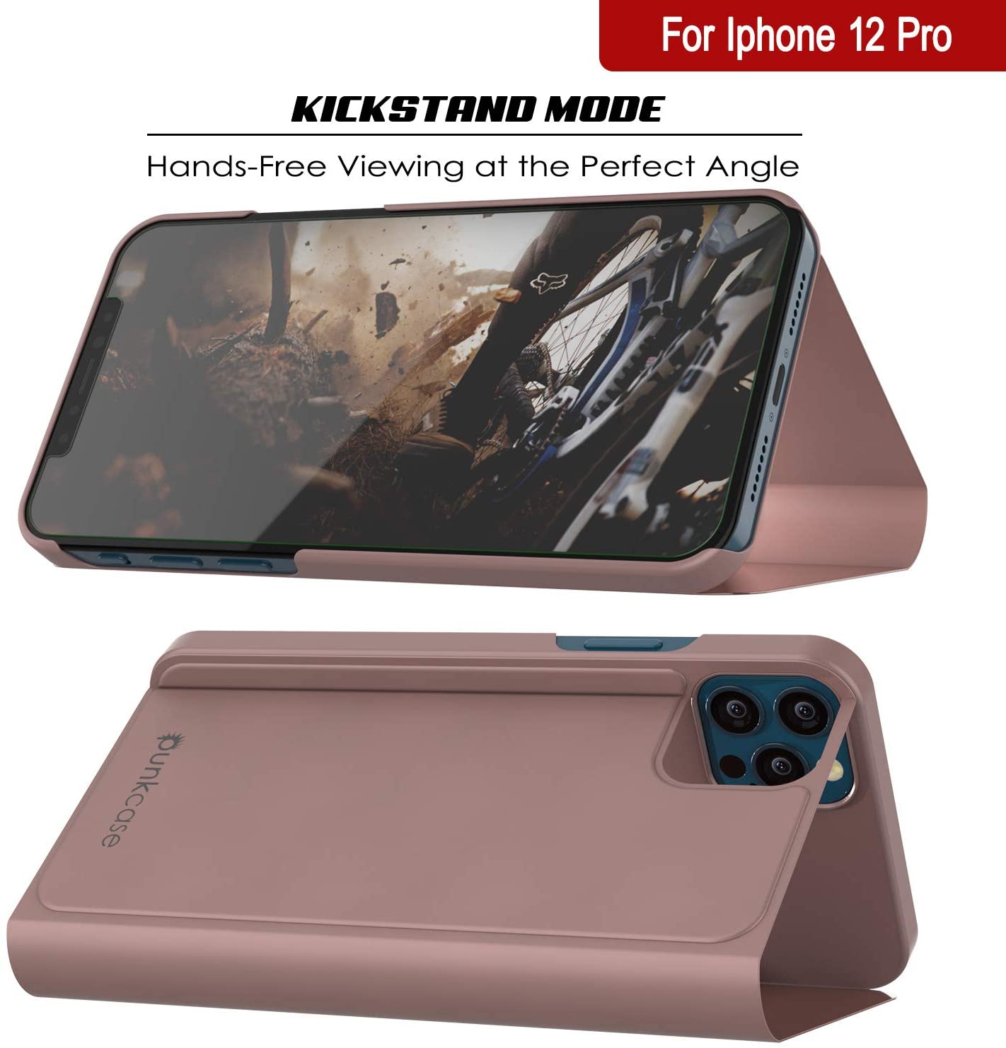 Punkcase iPhone 12 Pro Reflector Case Protective Flip Cover [Rose]