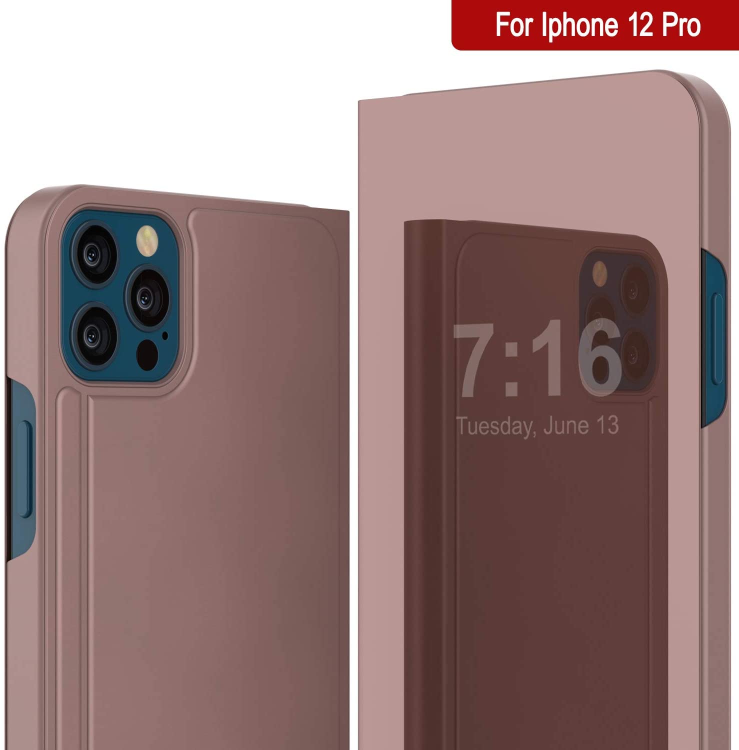 Punkcase iPhone 12 Pro Reflector Case Protective Flip Cover [Rose]