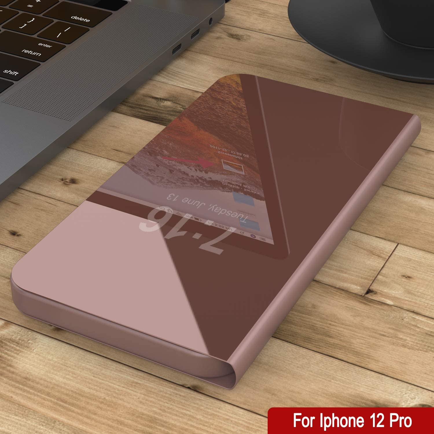 Punkcase iPhone 12 Pro Reflector Case Protective Flip Cover [Rose]