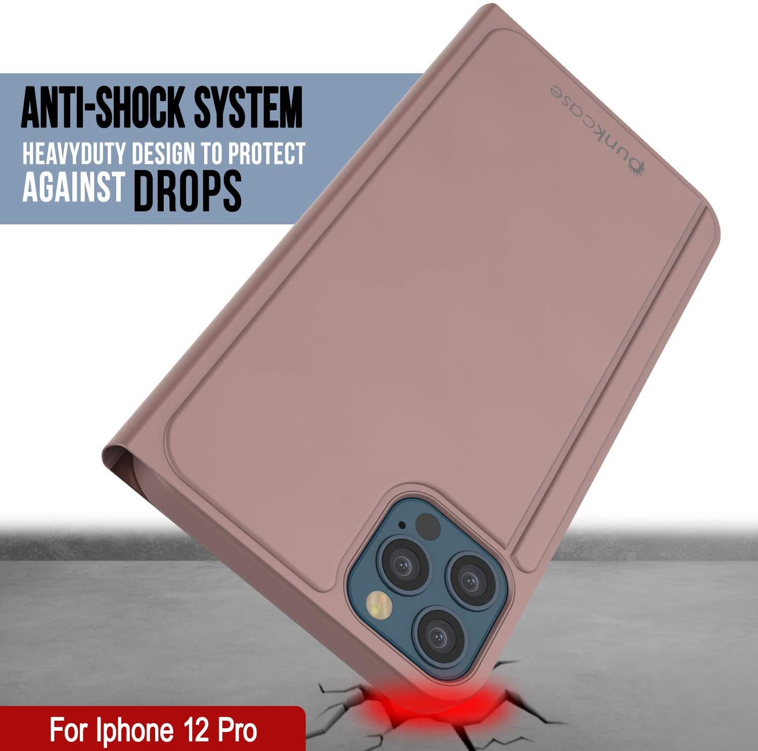 Punkcase iPhone 12 Pro Reflector Case Protective Flip Cover [Rose]