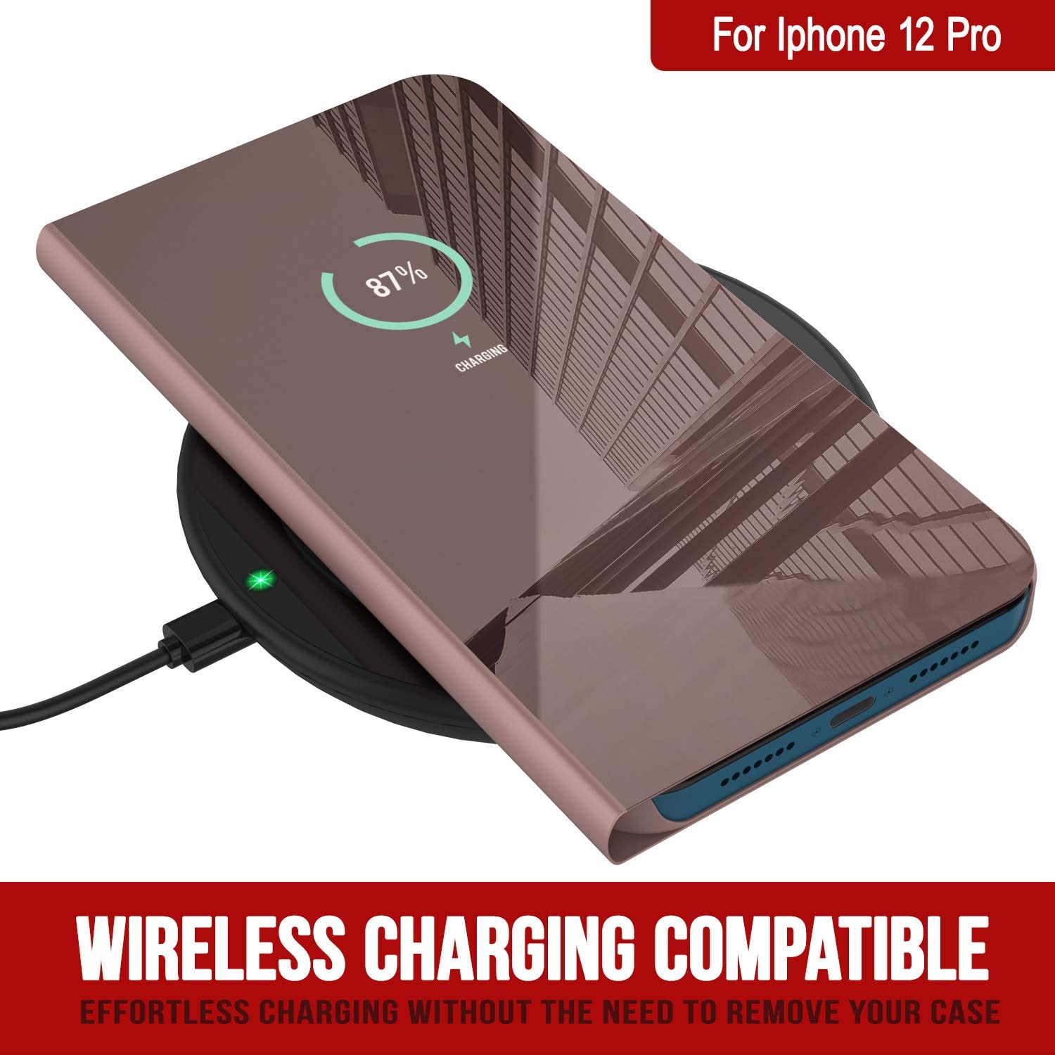 Punkcase iPhone 12 Pro Reflector Case Protective Flip Cover [Rose]