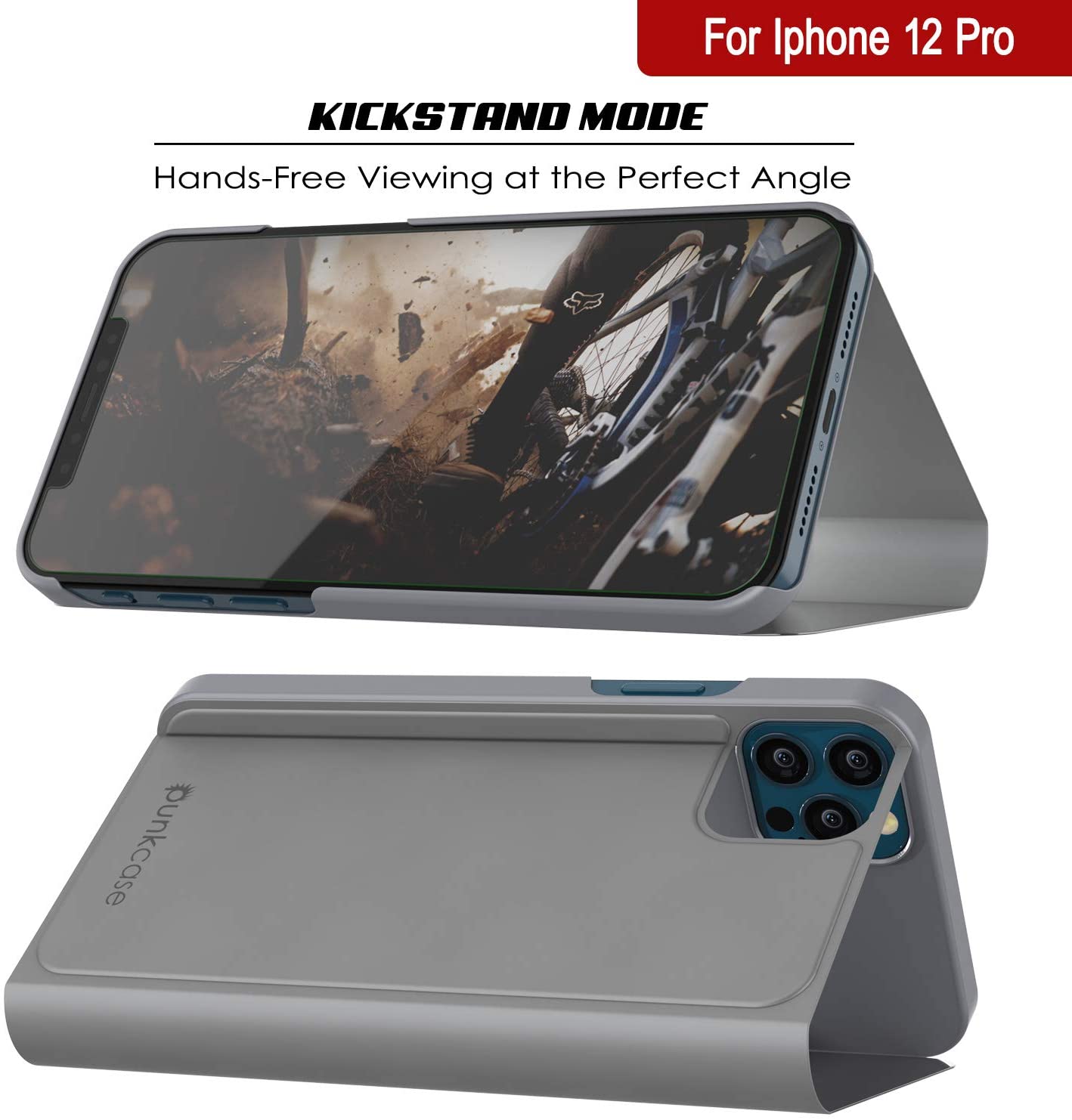 Punkcase iPhone 12 Pro Reflector Case Protective Flip Cover [Silver]