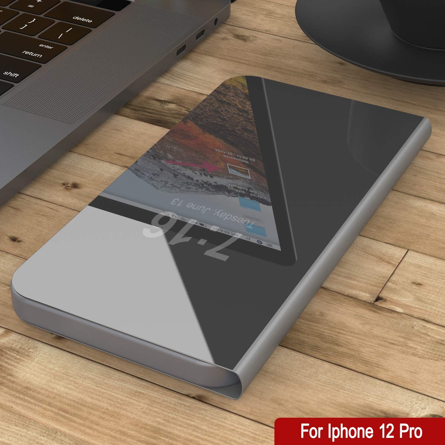 Punkcase iPhone 12 Pro Reflector Case Protective Flip Cover [Silver]