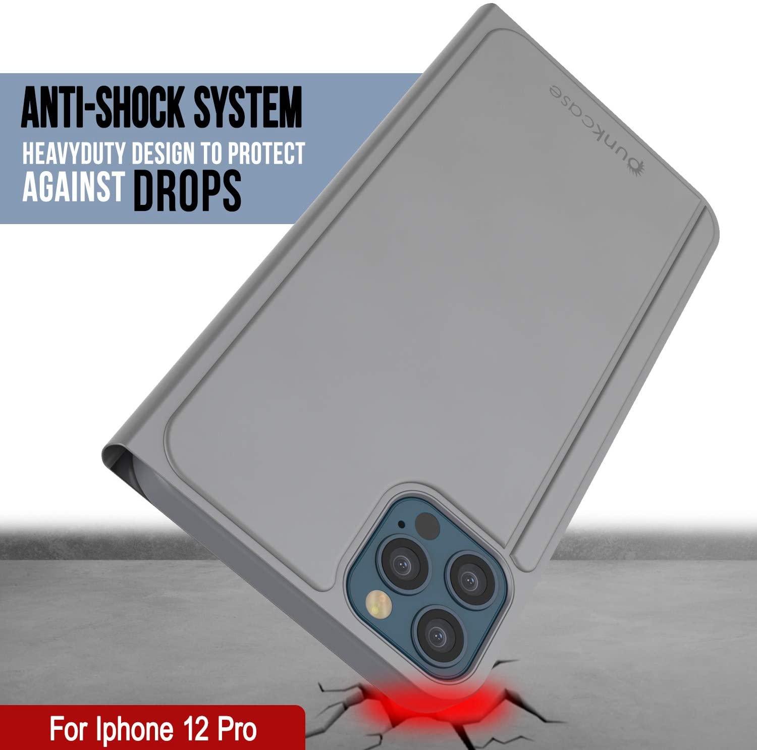 Punkcase iPhone 12 Pro Reflector Case Protective Flip Cover [Silver]