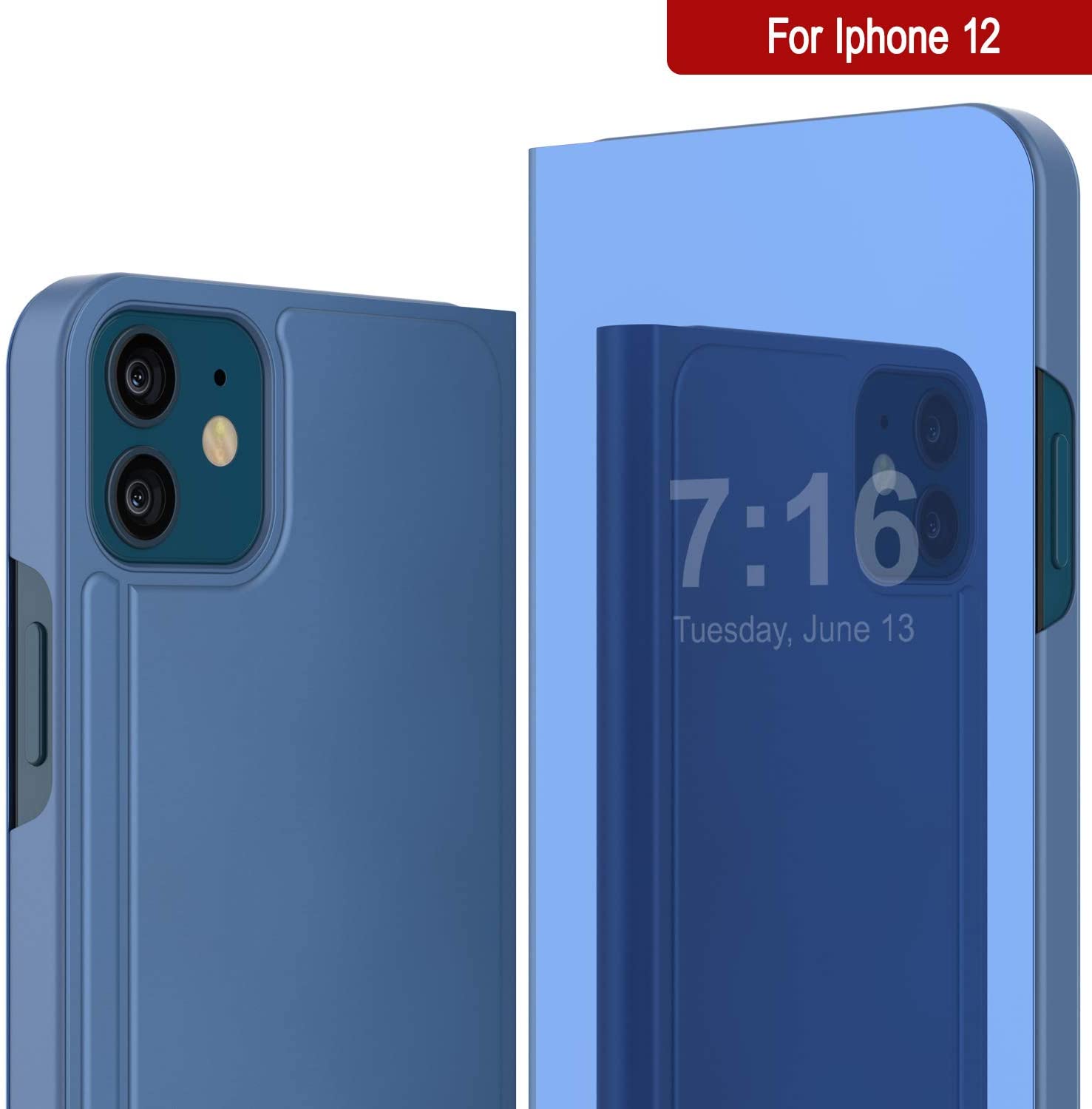 Punkcase iPhone 12 Reflector Case Protective Flip Cover [Blue]
