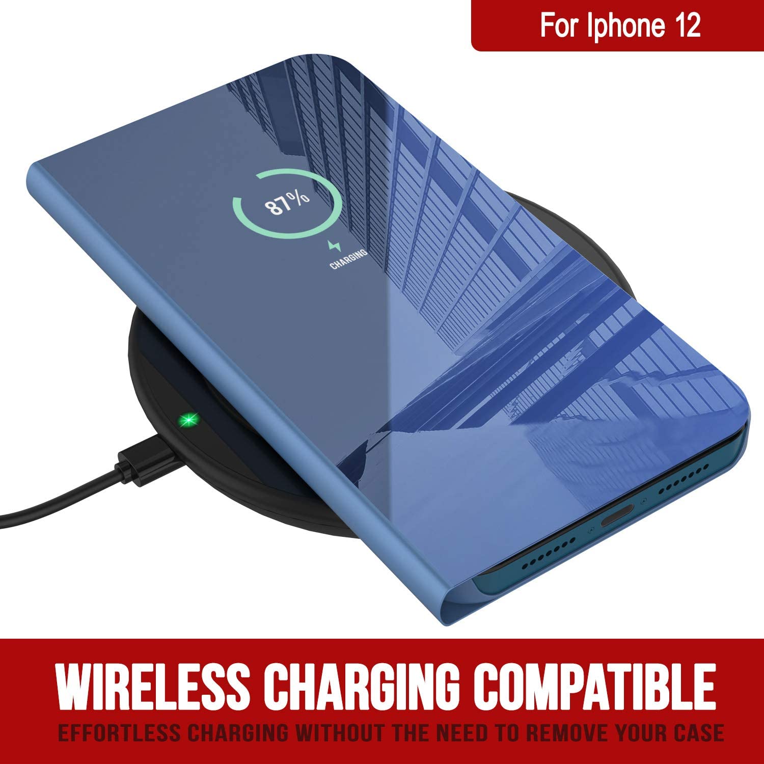 Punkcase iPhone 12 Reflector Case Protective Flip Cover [Blue]