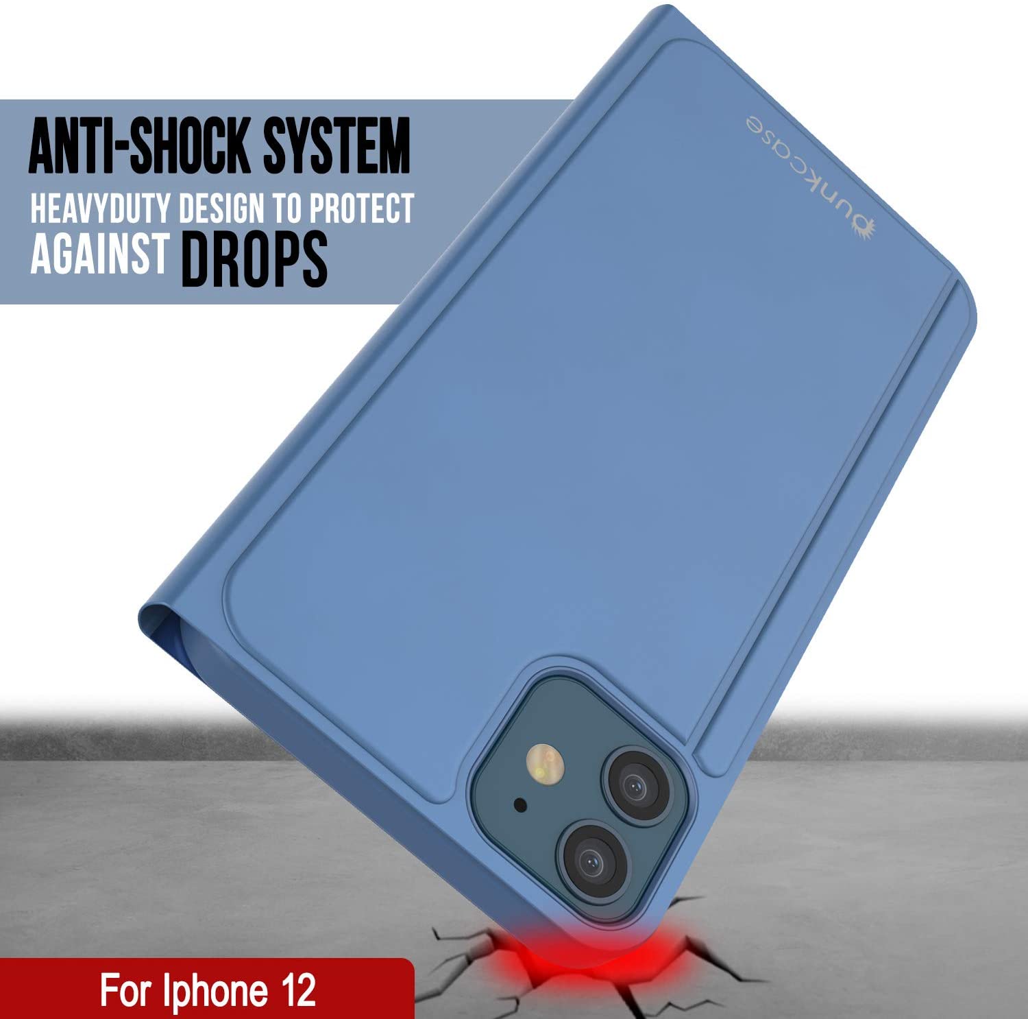 Punkcase iPhone 12 Reflector Case Protective Flip Cover [Blue]