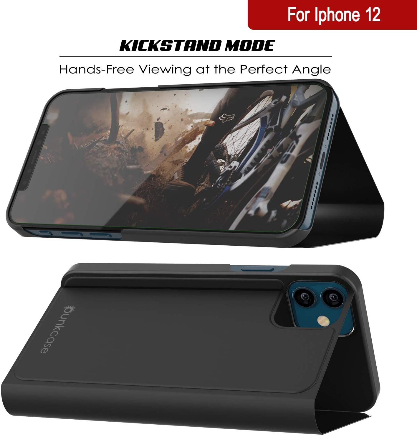 Punkcase iPhone 12 Reflector Case Protective Flip Cover [Black]