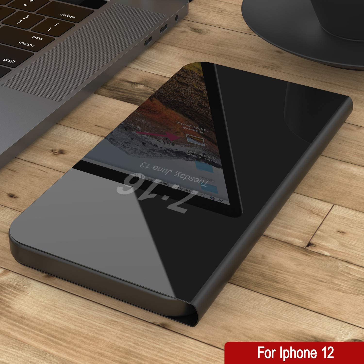 Punkcase iPhone 12 Reflector Case Protective Flip Cover [Black]