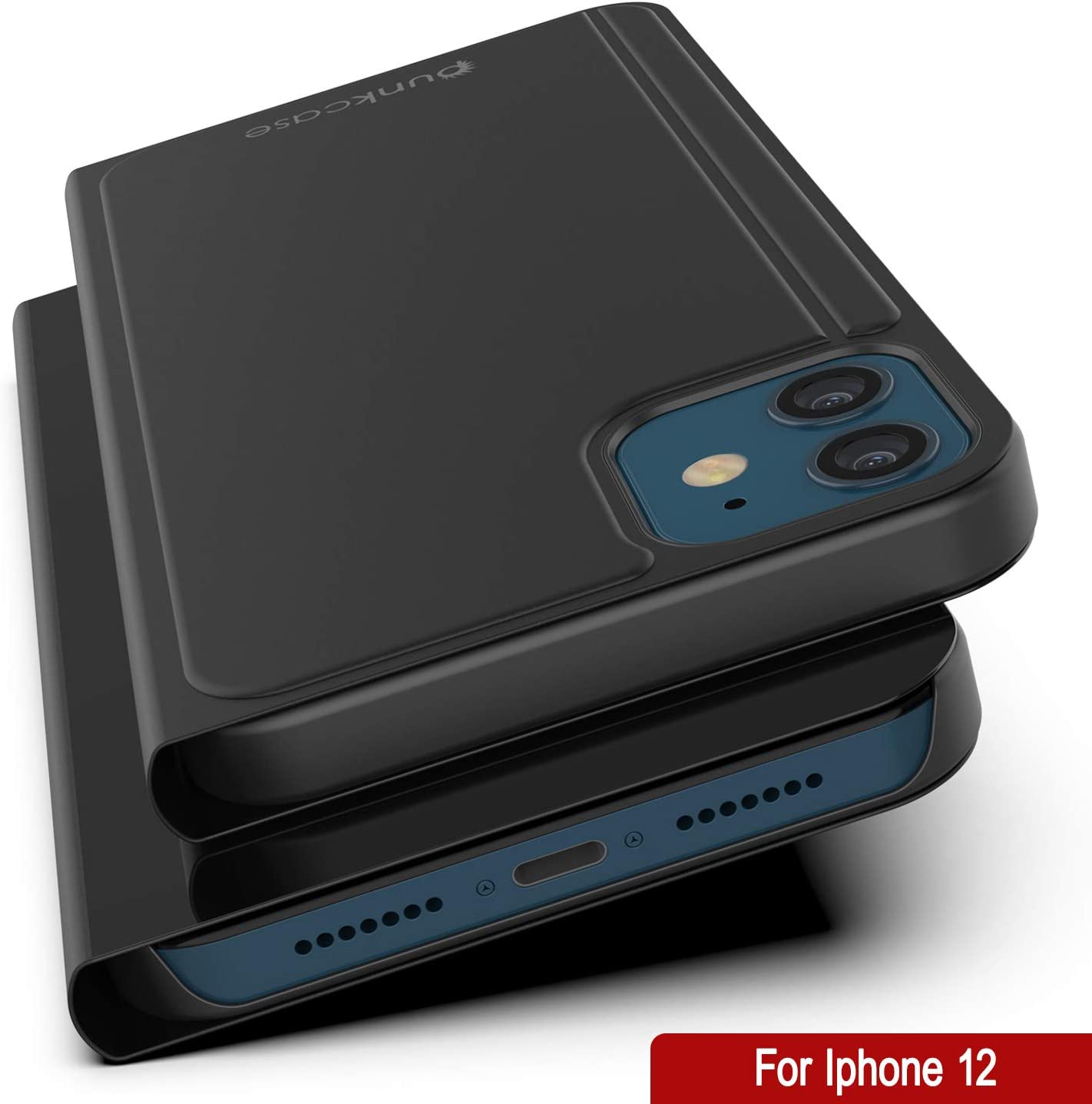 Punkcase iPhone 12 Reflector Case Protective Flip Cover [Black]