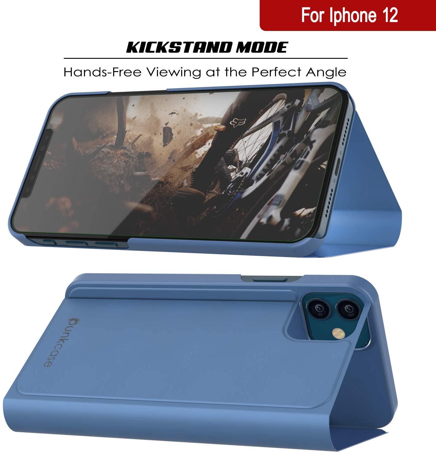 Punkcase iPhone 12 Reflector Case Protective Flip Cover [Blue]