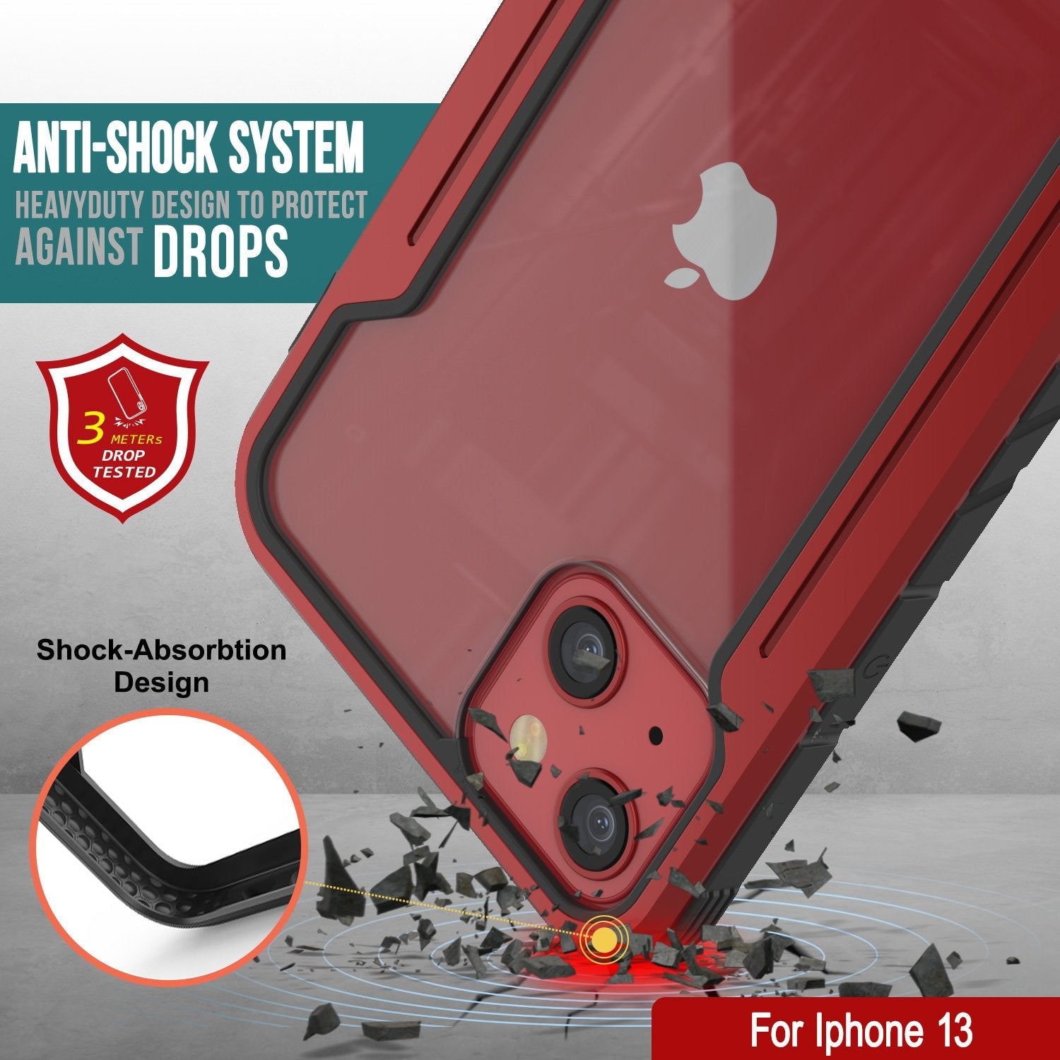 Punkcase iPhone 13 ravenger Case Protective Military Grade Multilayer Cover [Red]