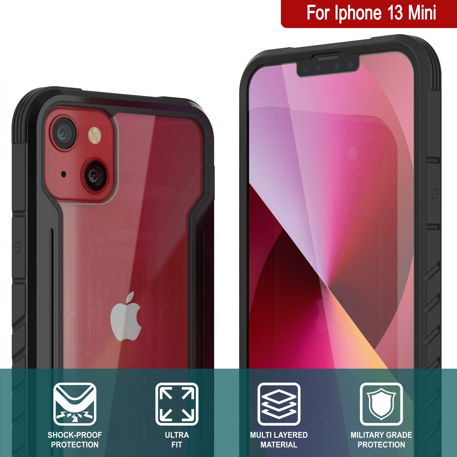 Punkcase iPhone 13 Mini ravenger Case Protective Military Grade Multilayer Cover [Black]