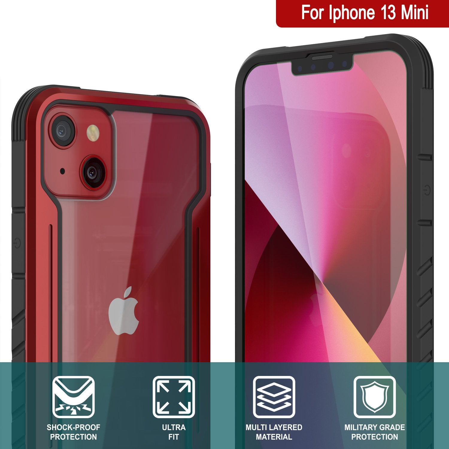 Punkcase iPhone 13 Mini ravenger Case Protective Military Grade Multilayer Cover [Red]