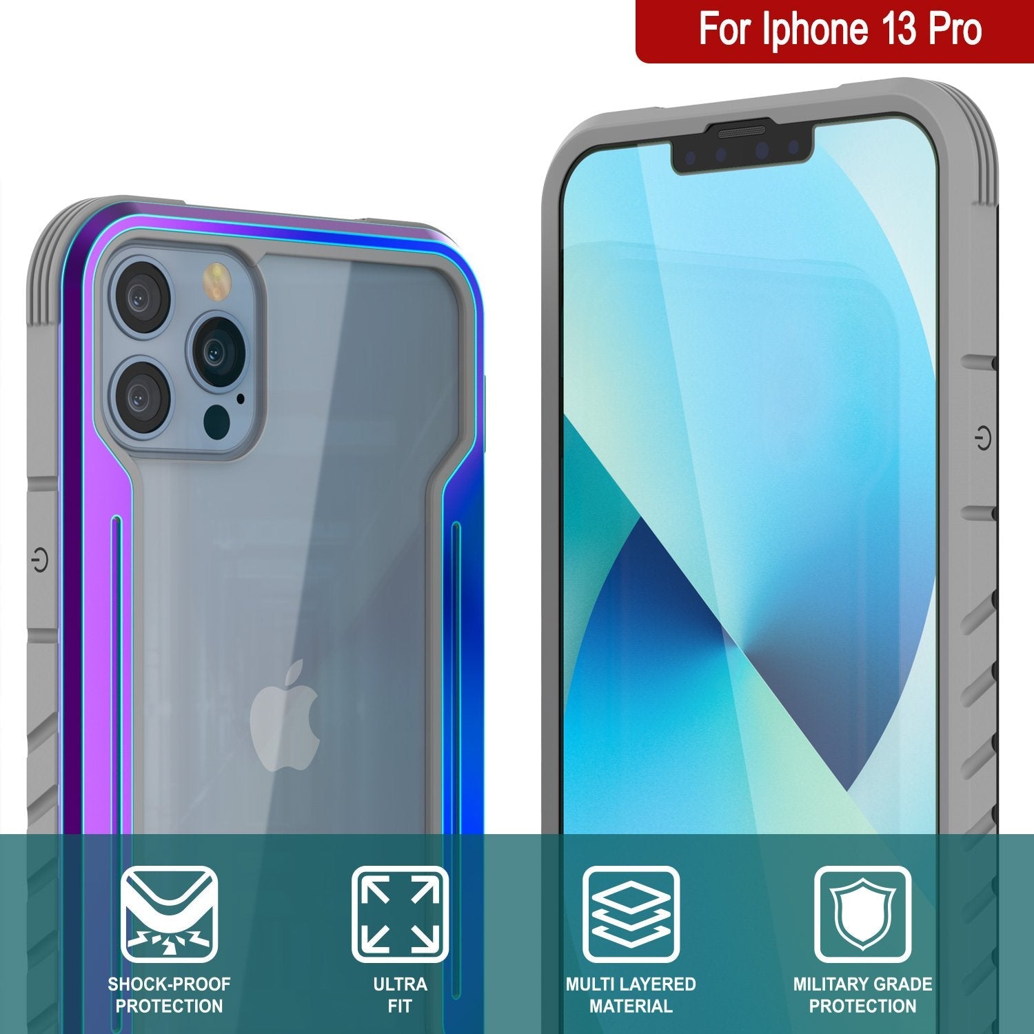 Punkcase iPhone 13 Pro ravenger Case Protective Military Grade Multilayer Cover [Rainbow]