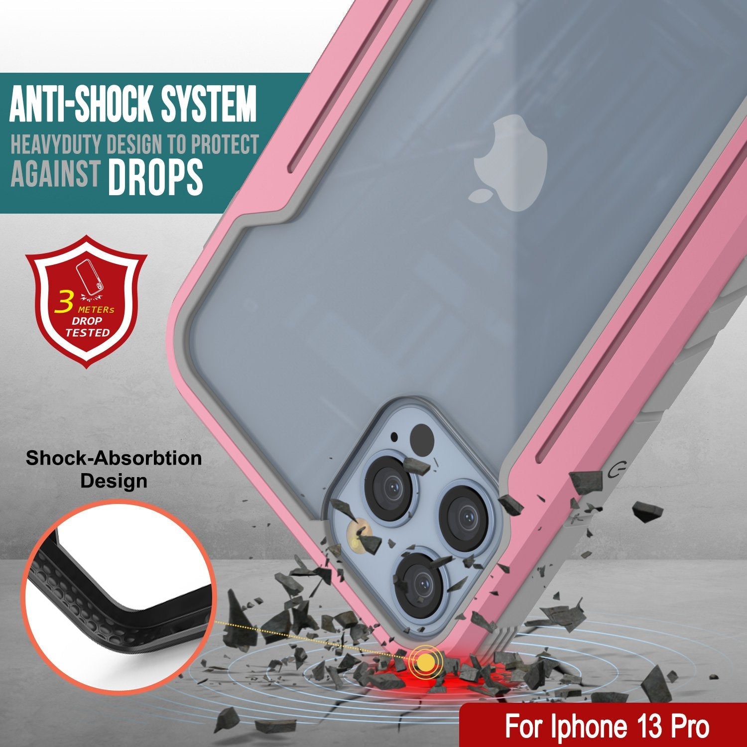 Punkcase iPhone 13 Pro ravenger Case Protective Military Grade Multilayer Cover [Rose-Gold]