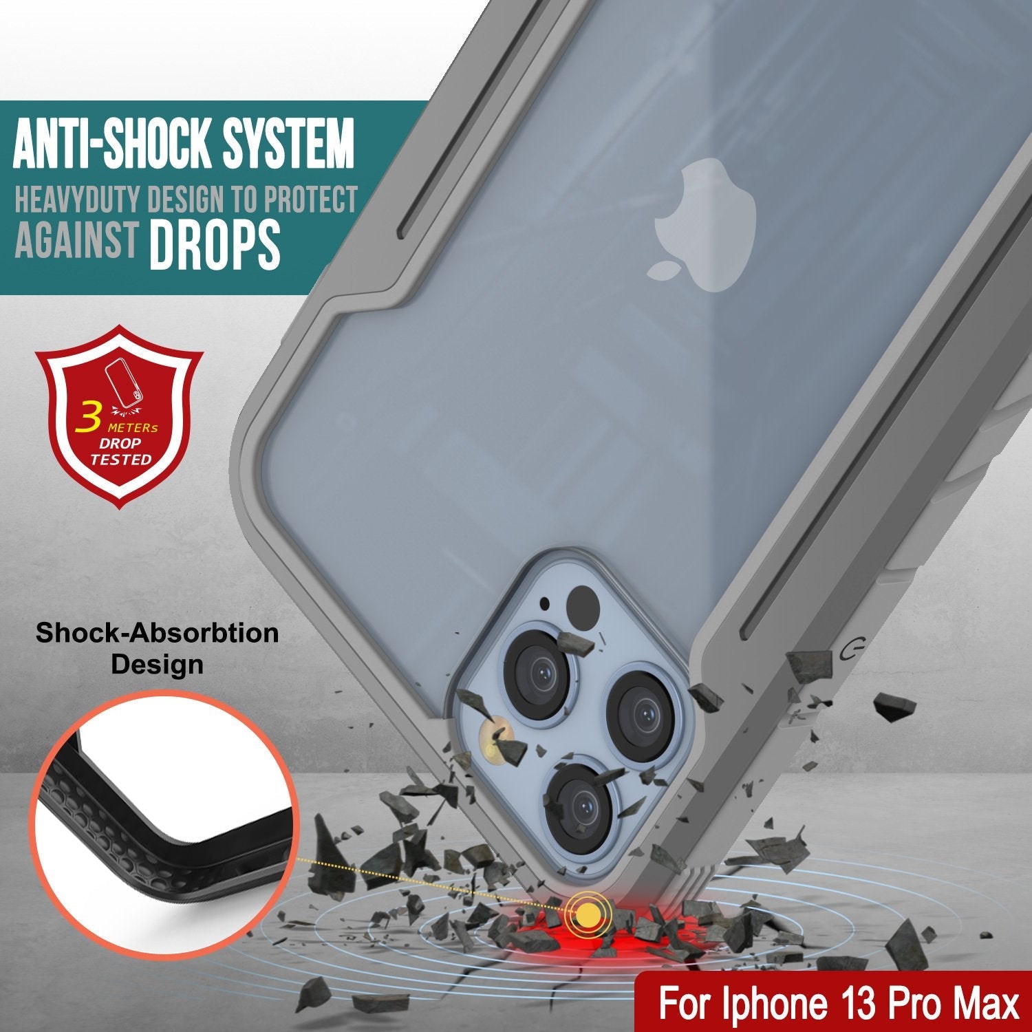 Punkcase iPhone 13 Pro Max ravenger Case Protective Military Grade Multilayer Cover [Grey]