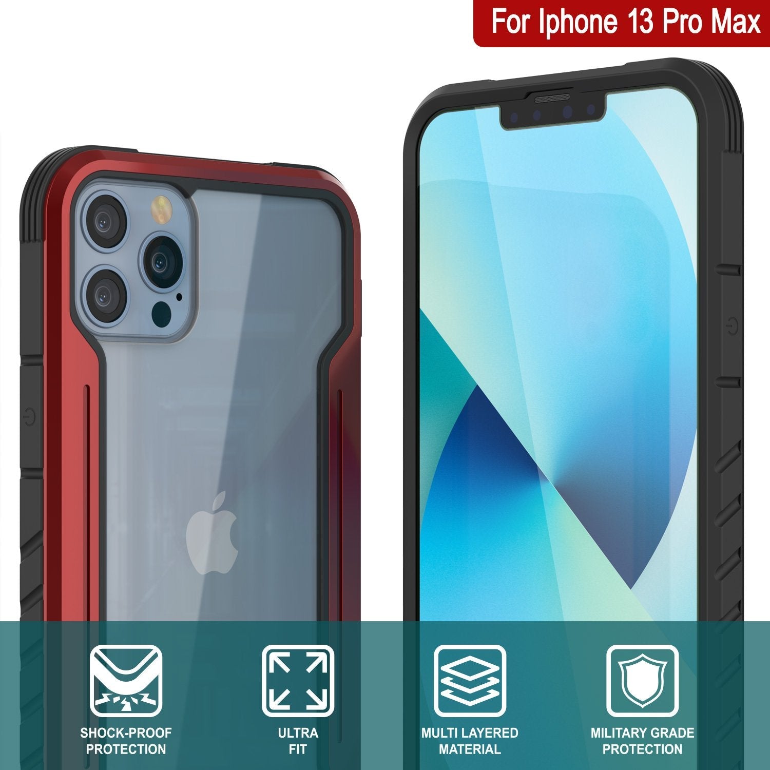 Punkcase iPhone 13 Pro Max ravenger Case Protective Military Grade Multilayer Cover [Red]