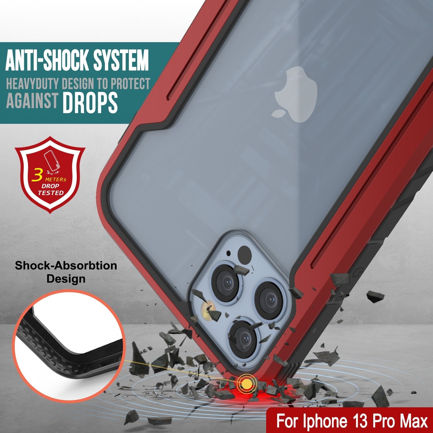 Punkcase iPhone 13 Pro Max ravenger Case Protective Military Grade Multilayer Cover [Red]