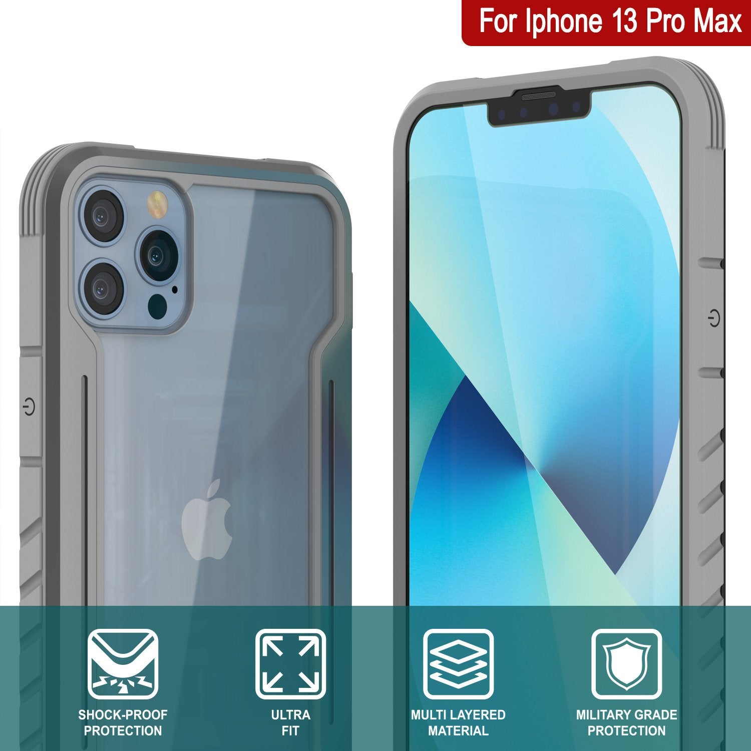 Punkcase iPhone 13 Pro Max ravenger Case Protective Military Grade Multilayer Cover [Grey]