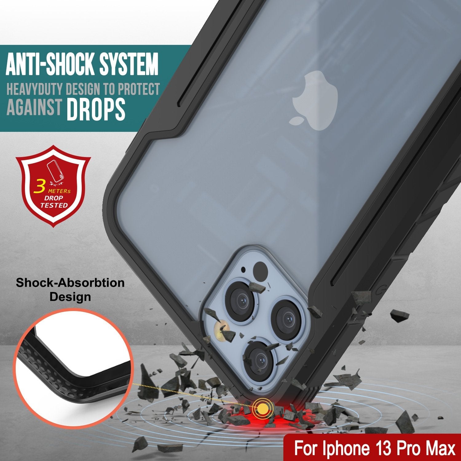 Punkcase iPhone 13 Pro Max ravenger Case Protective Military Grade Multilayer Cover [Black]