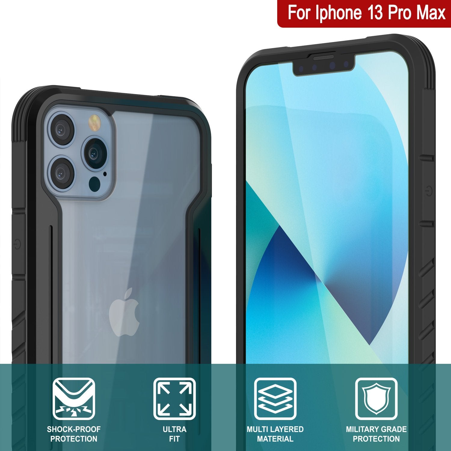 Punkcase iPhone 13 Pro Max ravenger Case Protective Military Grade Multilayer Cover [Black]