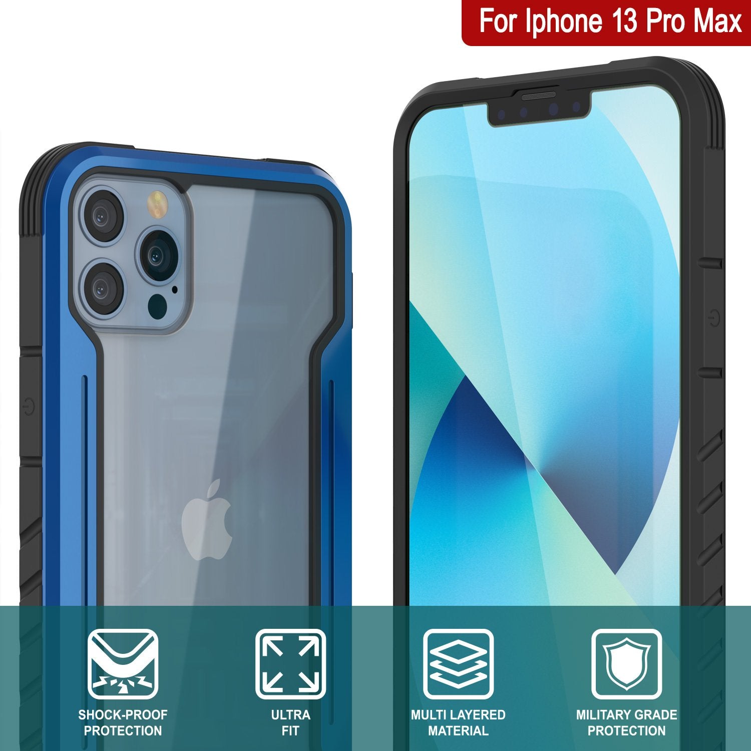 Punkcase iPhone 13 Pro Max ravenger Case Protective Military Grade Multilayer Cover [Navy Blue]