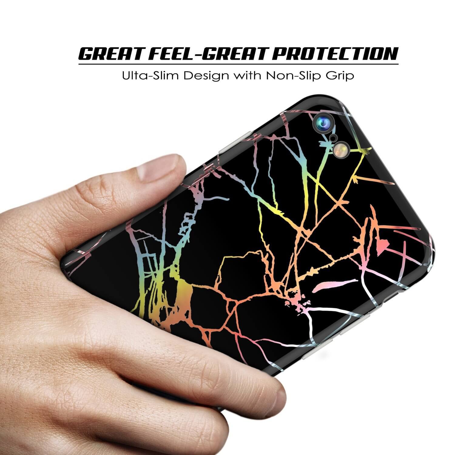 Punkcase iPhone 8 / 7 Marble Case, Protective Full Body Cover W/9H Tempered Glass Screen Protector (Black Mirage)