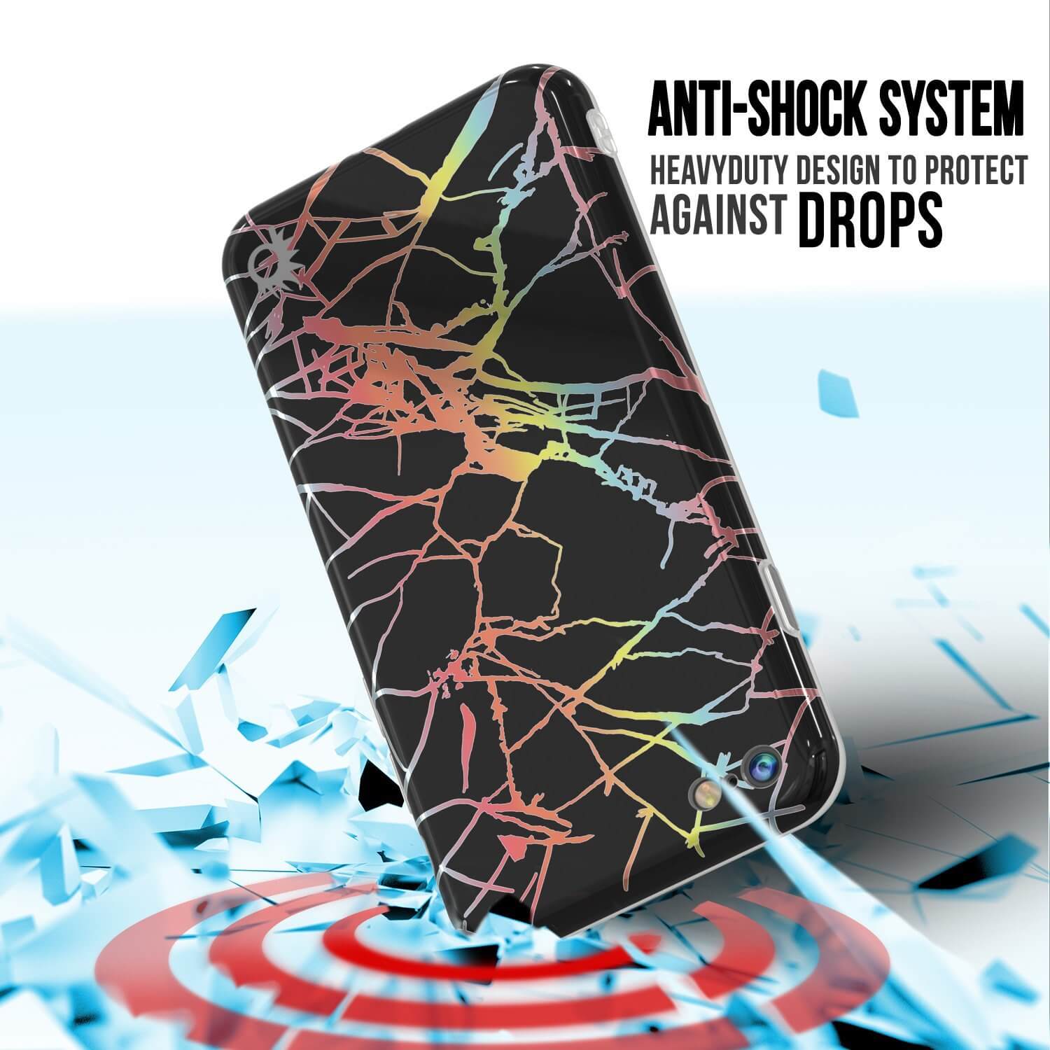 Punkcase iPhone 8 / 7 Marble Case, Protective Full Body Cover W/9H Tempered Glass Screen Protector (Black Mirage)