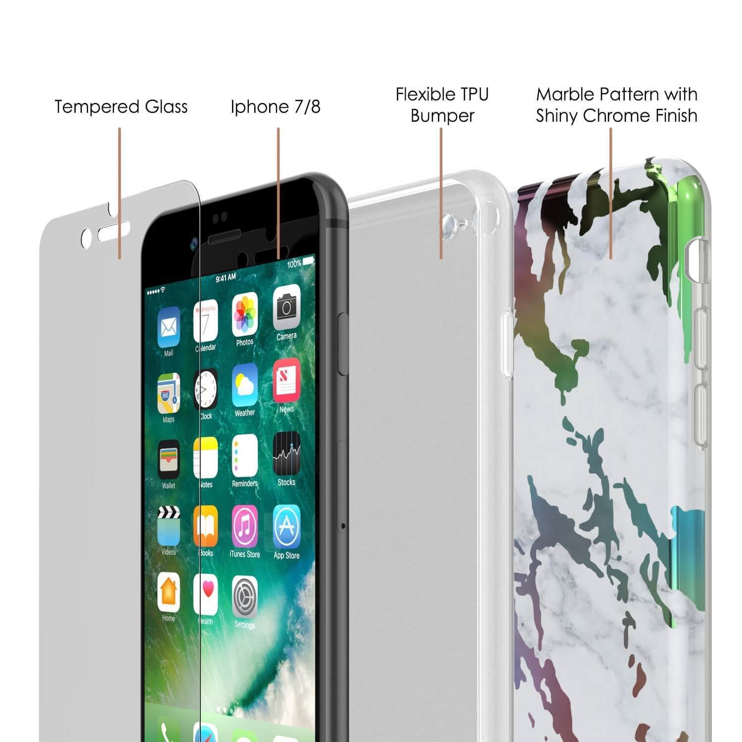 Punkcase iPhone SE (4.7") Marble Case, Protective Full Body Cover W/9H Tempered Glass Screen Protector (Blanco Marmo)