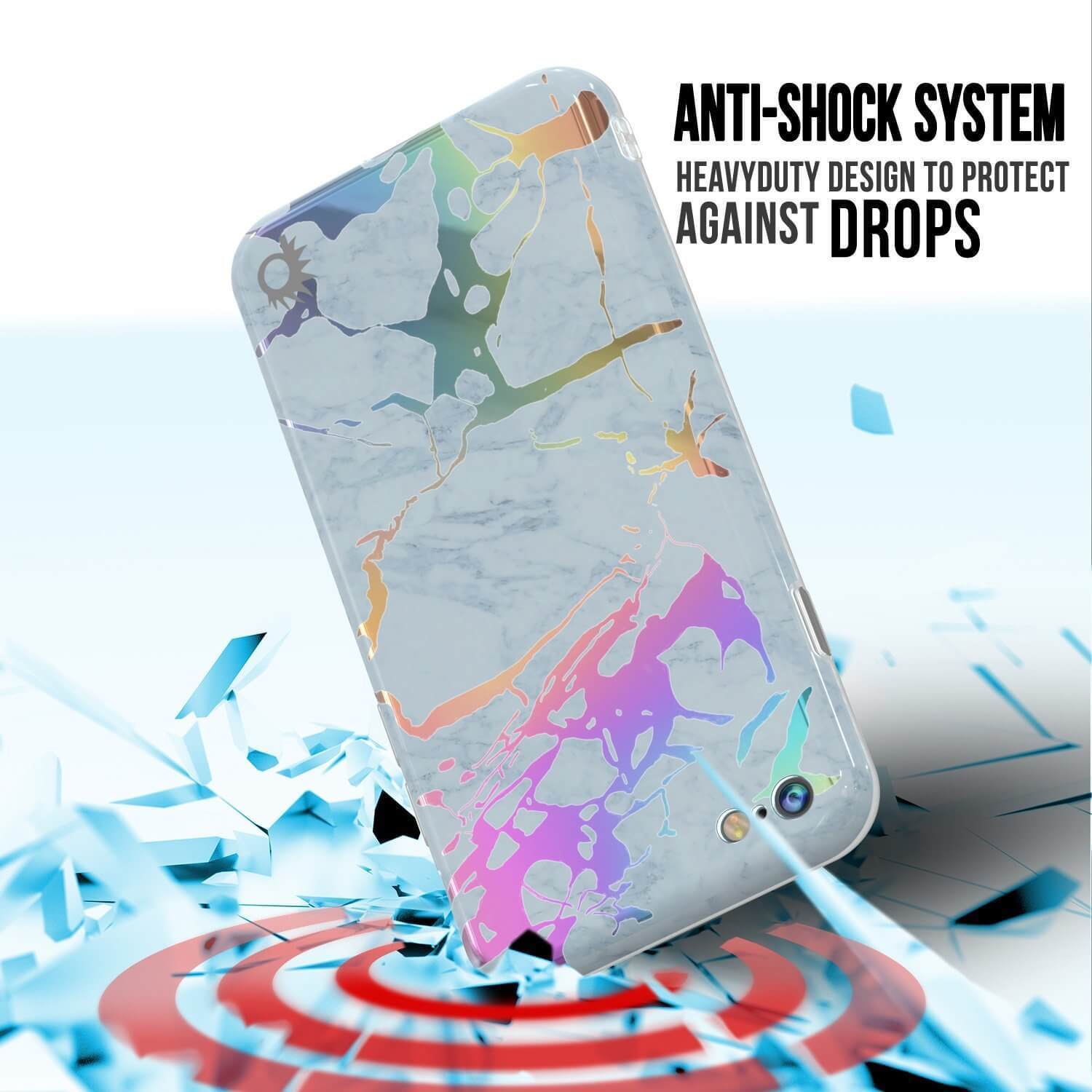 Punkcase iPhone SE (4.7") Marble Case, Protective Full Body Cover W/9H Tempered Glass Screen Protector (Blue Marmo)