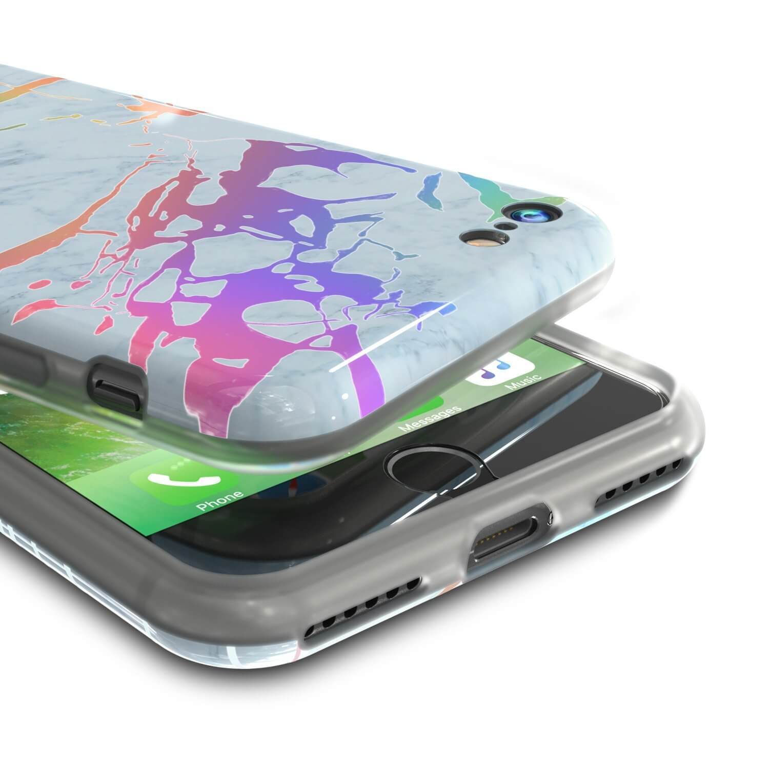 Punkcase iPhone SE (4.7") Marble Case, Protective Full Body Cover W/9H Tempered Glass Screen Protector (Blue Marmo)