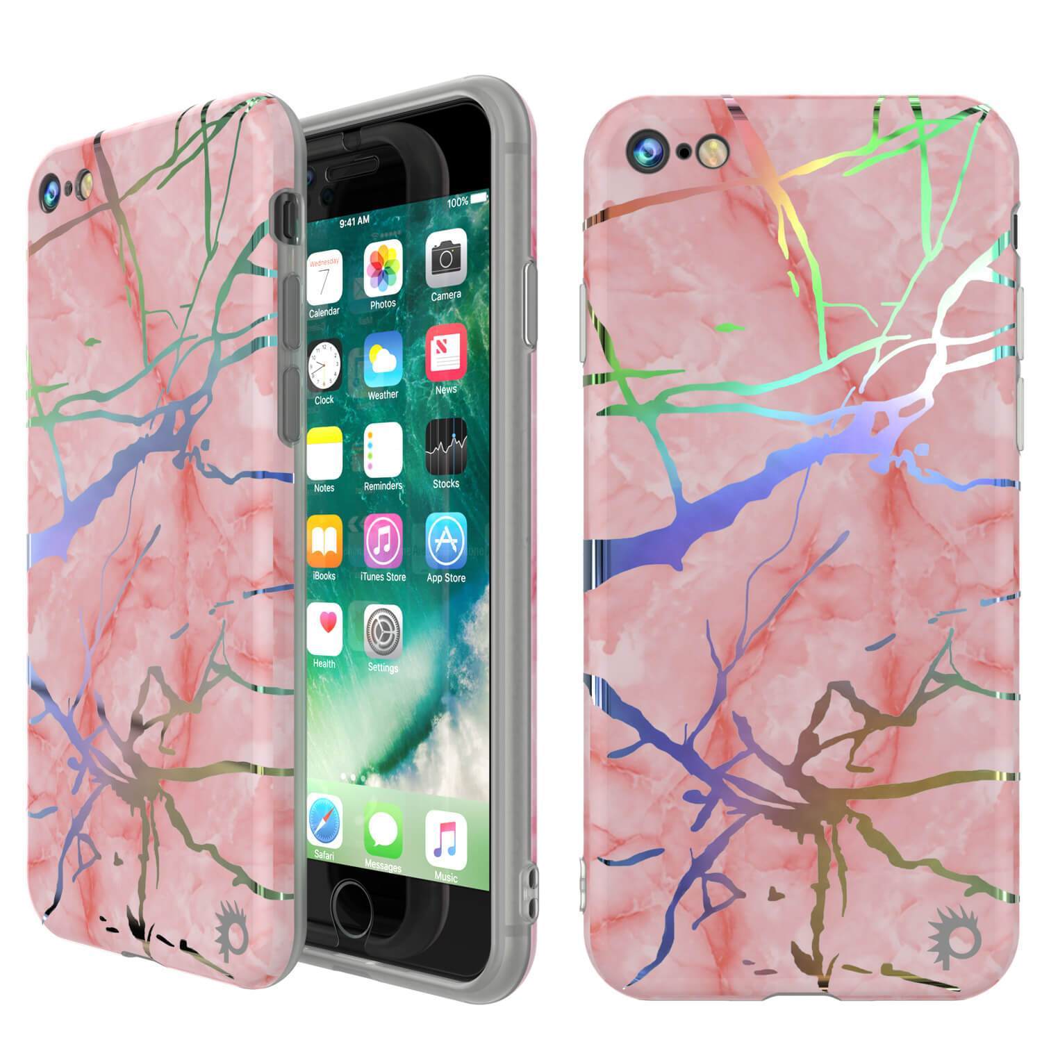 Punkcase iPhone SE (4.7") Marble Case, Protective Full Body Cover W/9H Tempered Glass Screen Protector (Rose Mirage)