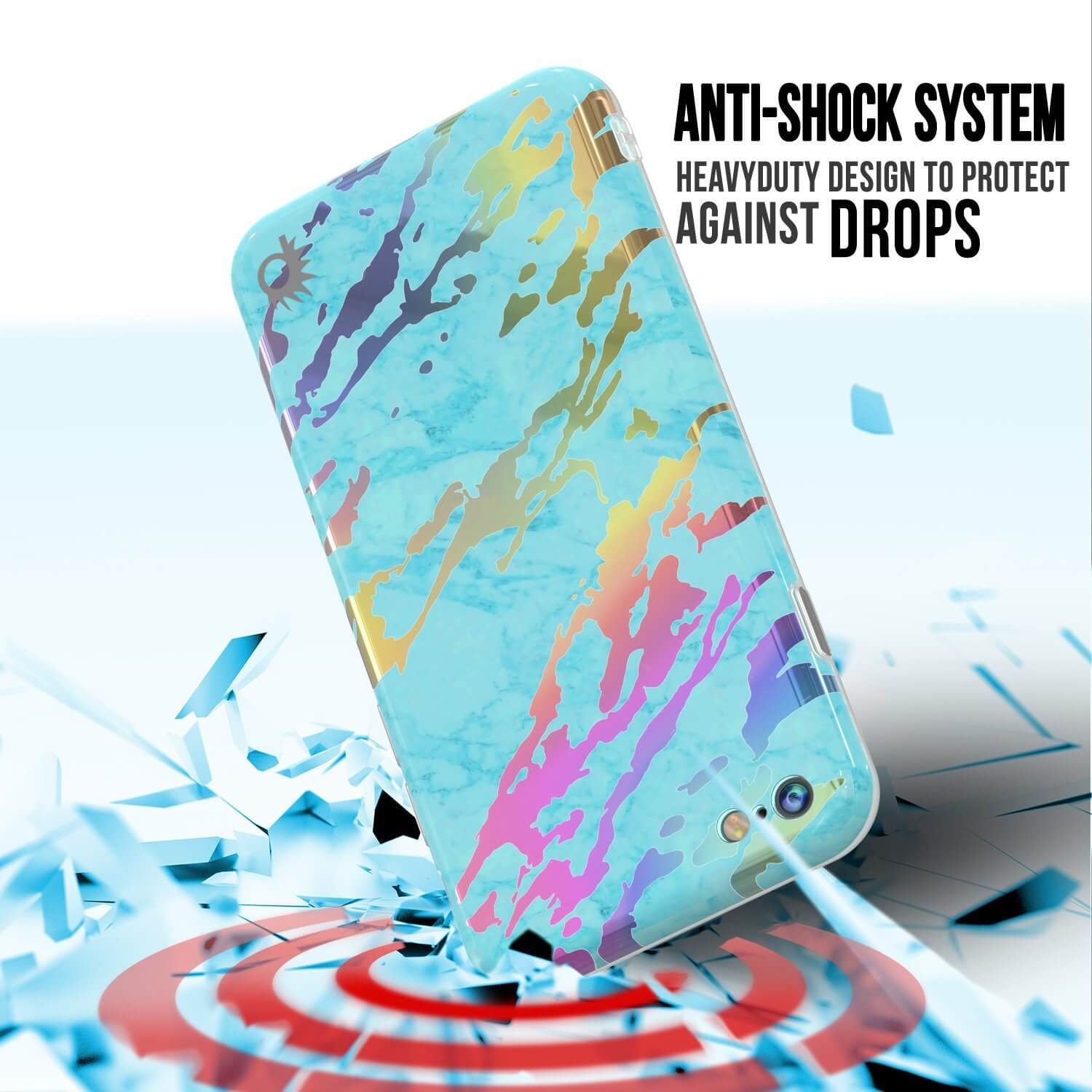 Punkcase iPhone 8 / 7 Marble Case, Protective Full Body Cover W/9H Tempered Glass Screen Protector (Teal Onyx)