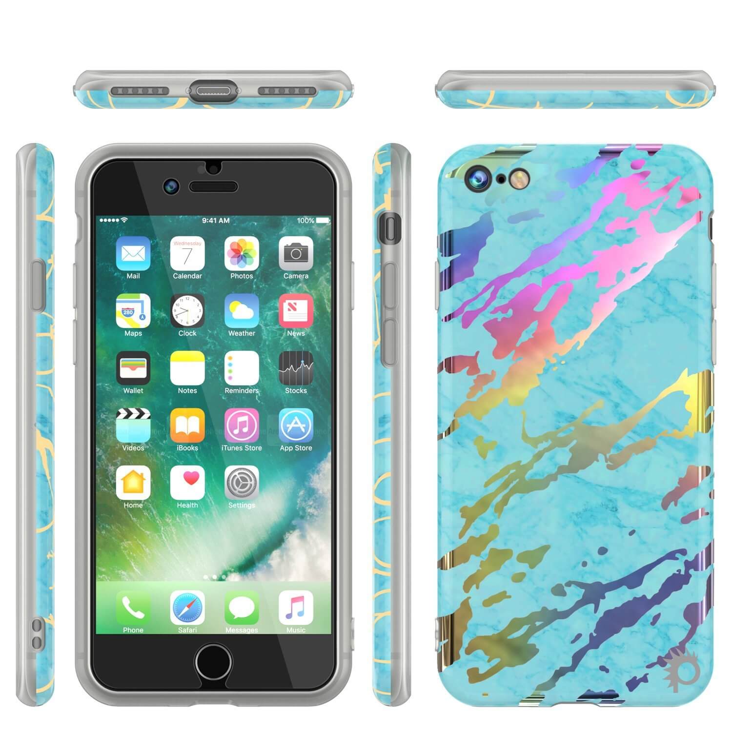 Punkcase iPhone 8 / 7 Marble Case, Protective Full Body Cover W/9H Tempered Glass Screen Protector (Teal Onyx)