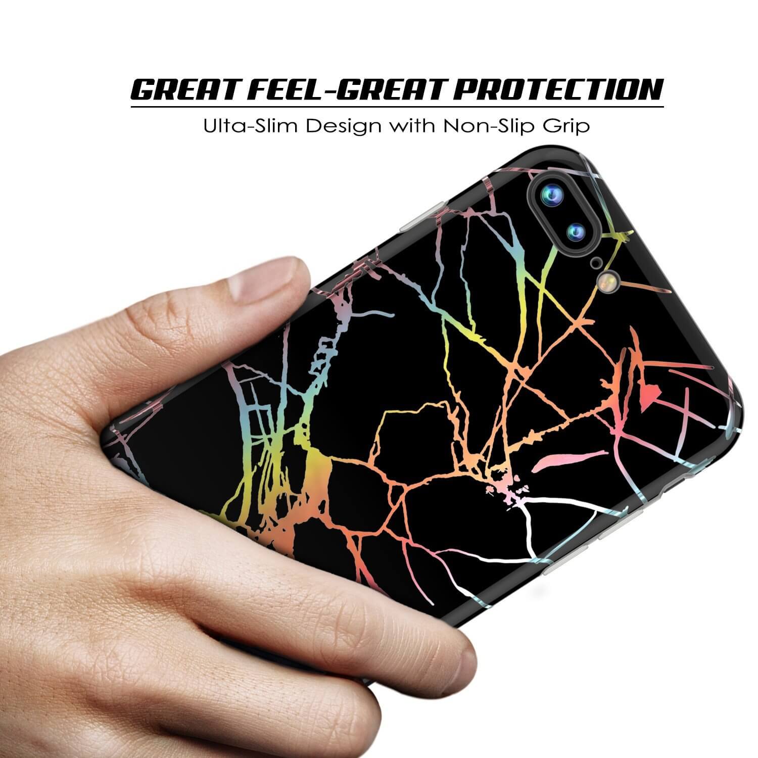 Punkcase iPhone 8+ / 7+ Plus Marble Case, Protective Full Body Cover W/9H Tempered Glass Screen Protector (Black Mirage)