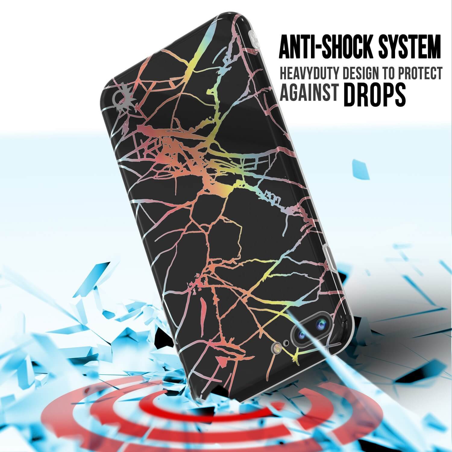 Punkcase iPhone 8+ / 7+ Plus Marble Case, Protective Full Body Cover W/9H Tempered Glass Screen Protector (Black Mirage)