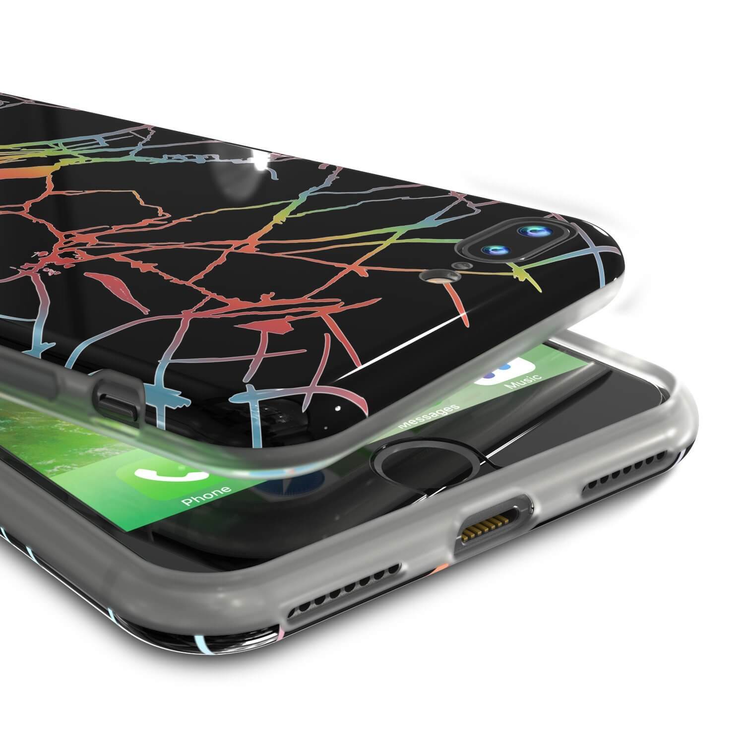 Punkcase iPhone 8+ / 7+ Plus Marble Case, Protective Full Body Cover W/9H Tempered Glass Screen Protector (Black Mirage)