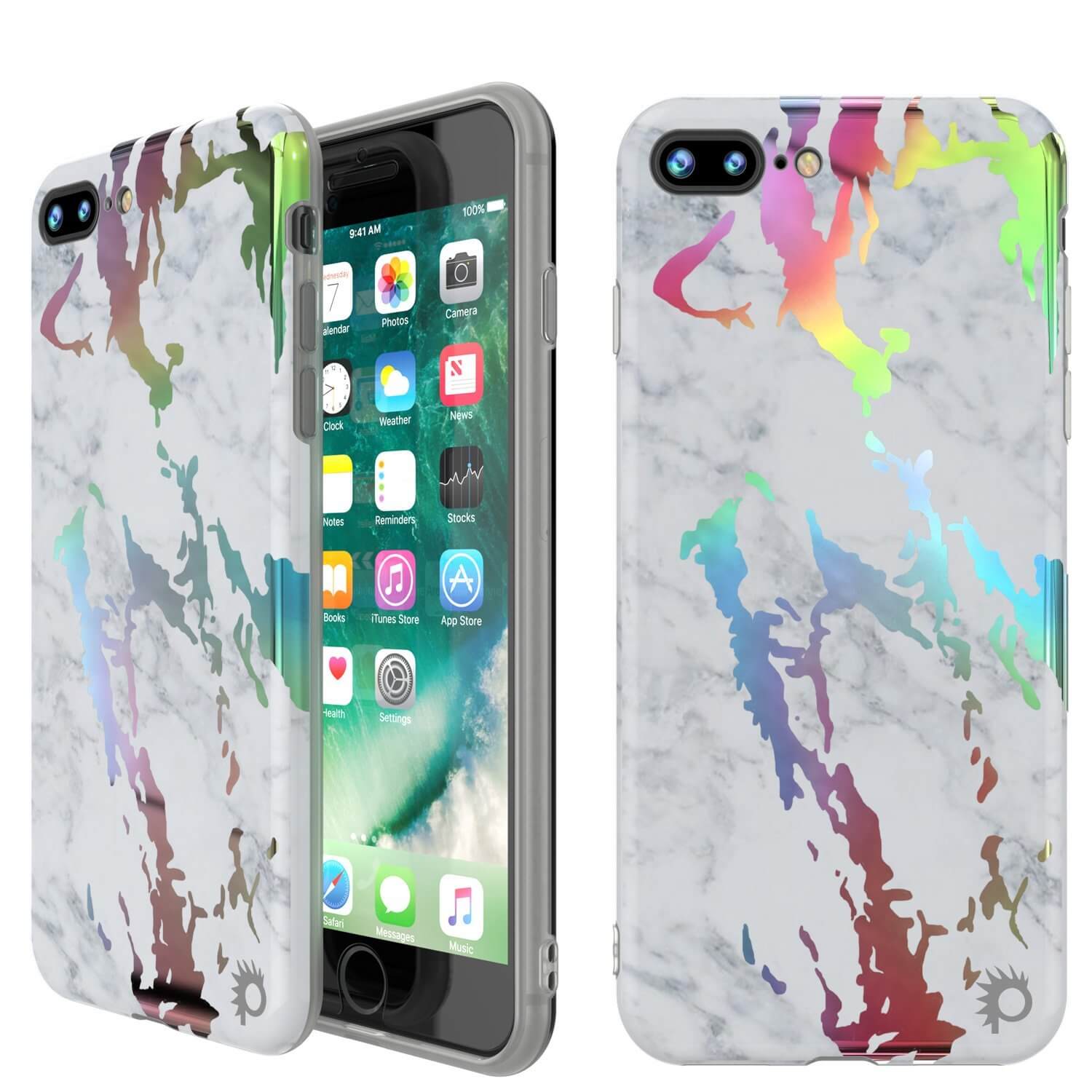 Punkcase iPhone 8+ / 7+ Plus Marble Case, Protective Full Body Cover W/9H Tempered Glass Screen Protector (Blanco Marmo)